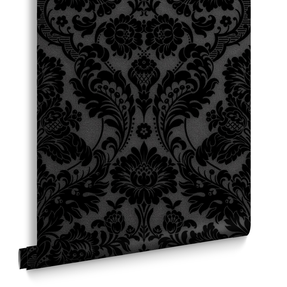 Graham & Brown  vliesbehang  Gothic Damask Flock Noir Graham & Brown  vliesbehang  Gothic Damask Flock Noir