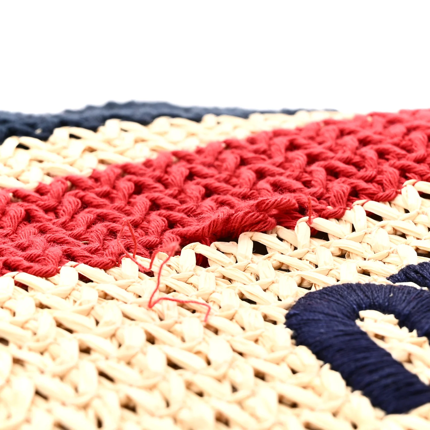 Raffia Crochet Stripe Tote Natural Blue - Top Club
