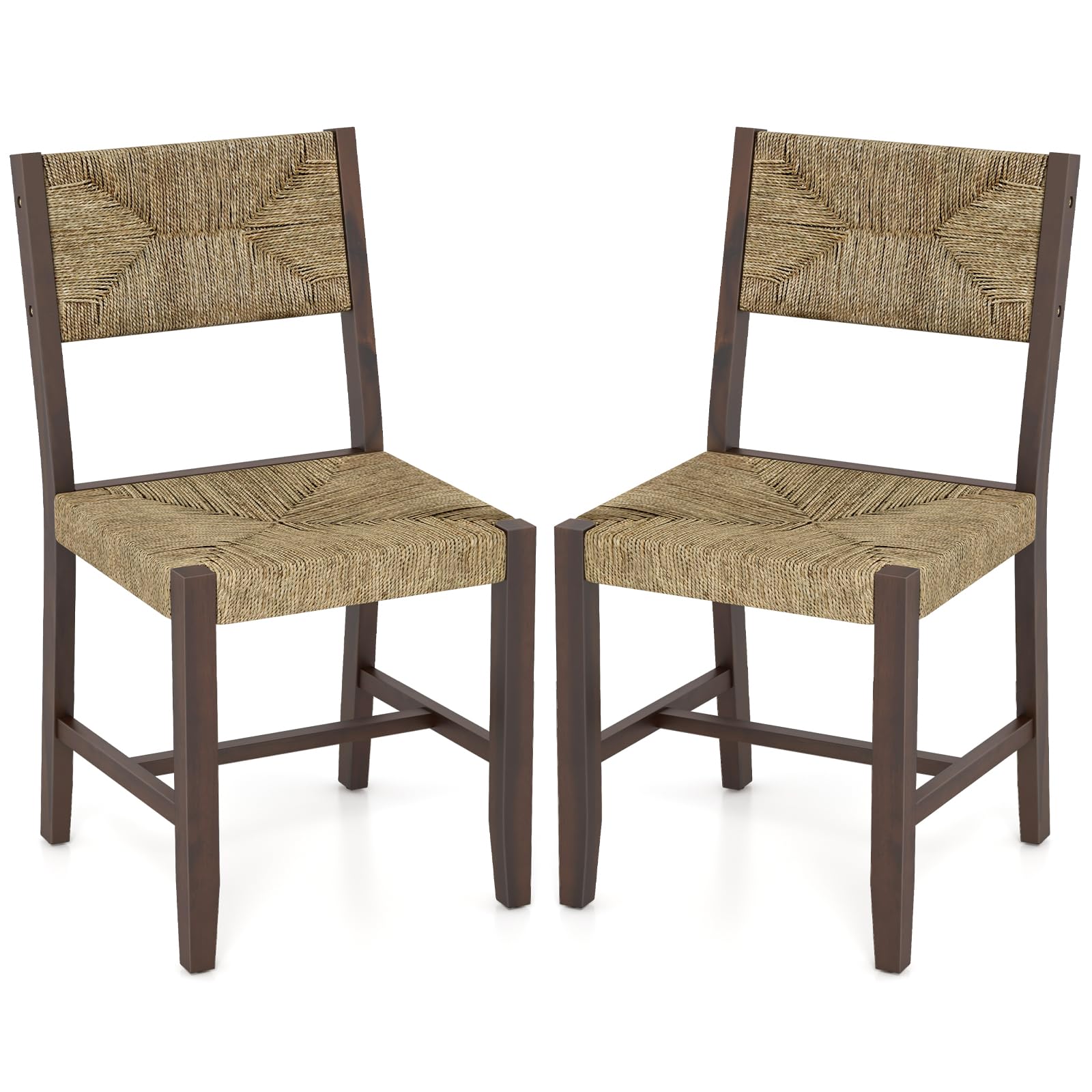 BEFOUNDLOVELY Rattan Dining Chairs Set of 2/4, Farmhouse Cane Side Chairs w/Woven Seaweed Backrest & Seat