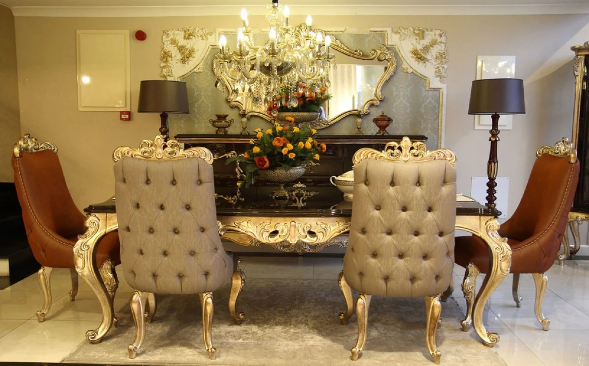 Luxury Baroque Dining Room Chair Set Gray / Brown / Gold - 6 Kitchen Chairs in Baroque Style - Baroque Dining Room Furniture