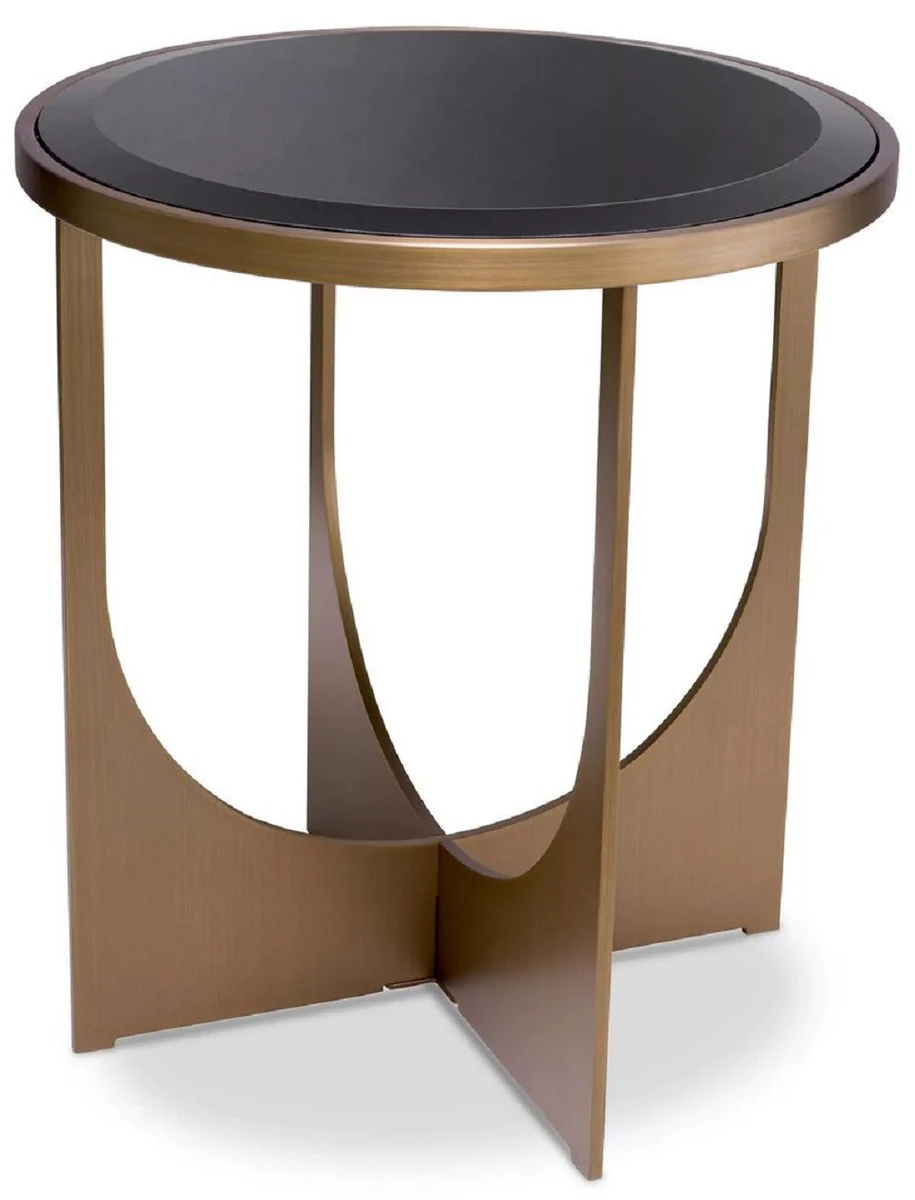 Luxury side table brass / black Ø 40.5 x H. 44.5 cm - Round stainless steel table with glass top - Luxury furniture - Living room furniture - Luxury furnishings - Living room furnishings