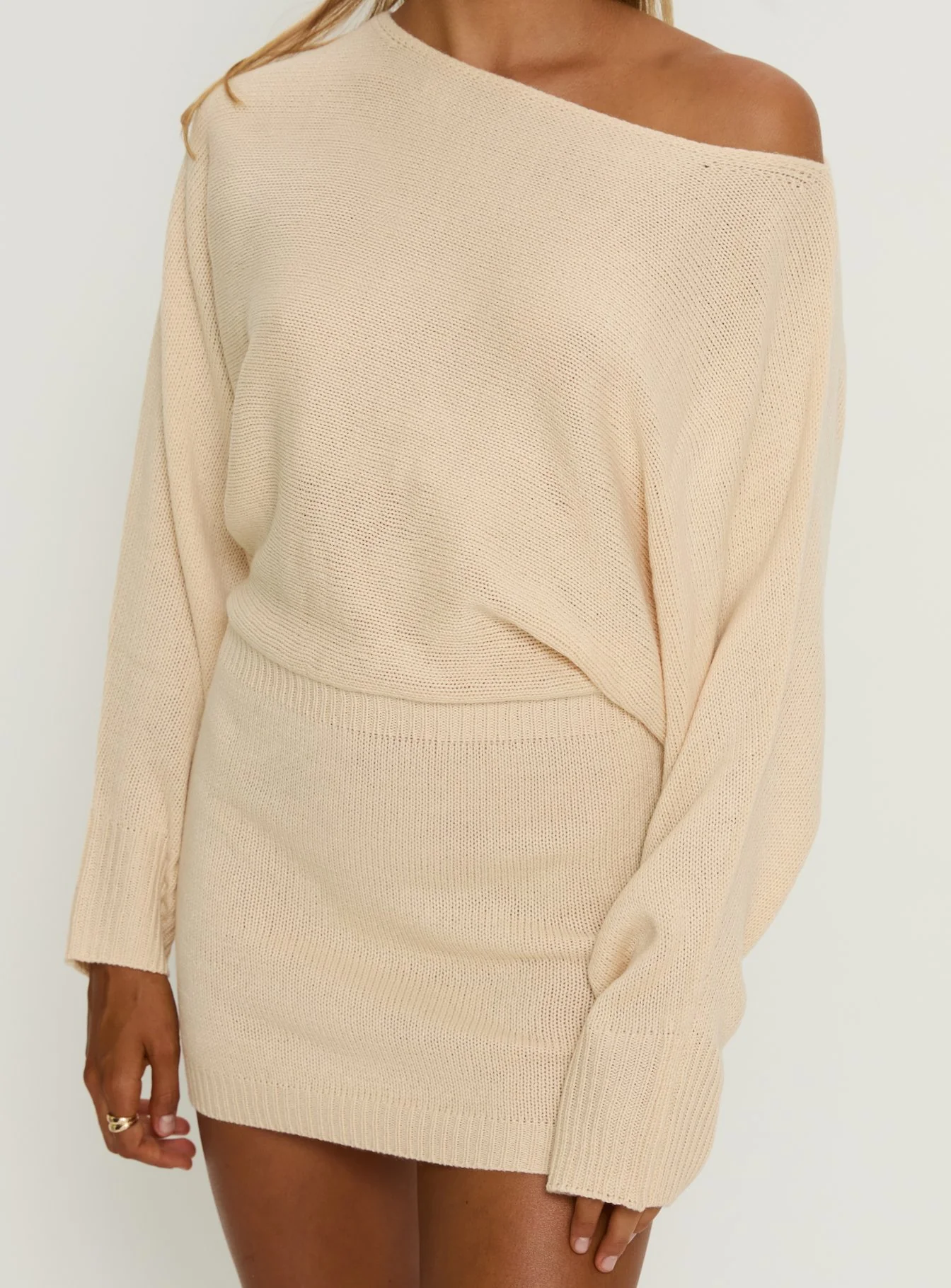 Bellamie Long Sleeve Mini Dress Cream