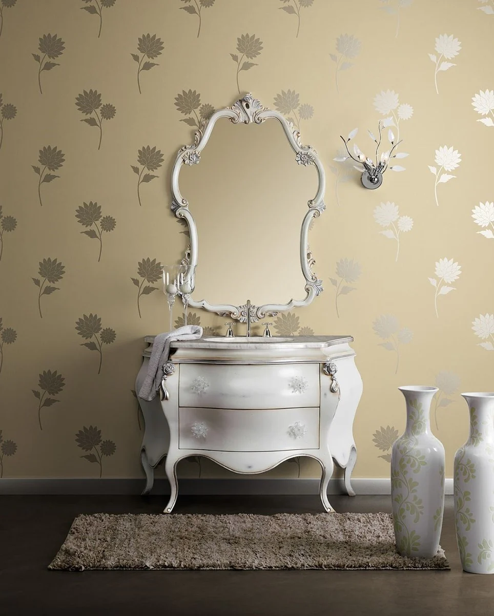 Luxury Baroque Mirror White / Silver - Magnificent Italian Baroque Style Wall Mirror - Baroque Furniture - Luxury Furniture in Baroque Style - Luxury Quality - Made in Italy