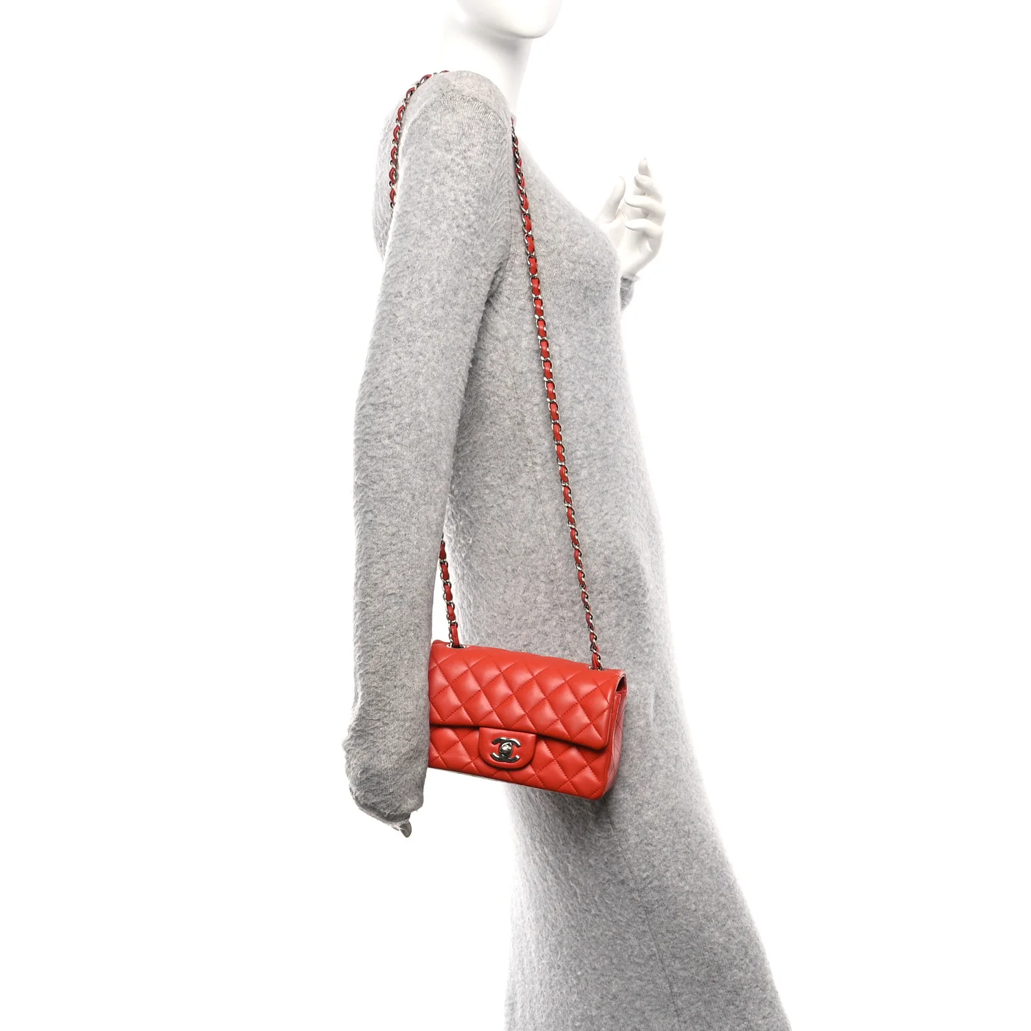 Lambskin Quilted Mini Rectangular Flap Red