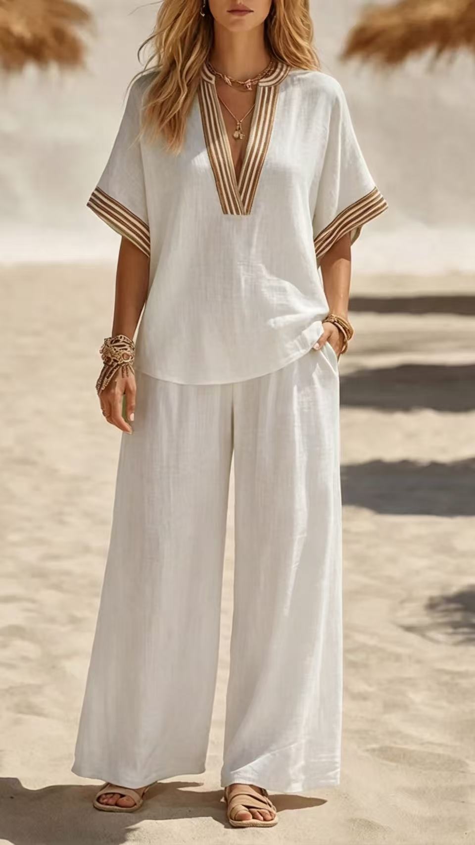 Women's Sleeveless Solid-Color Top and Wide-Leg Pants Two-Piece Set - Nordfashionstorm - Women's Clothing, Fashion for You - Nordfashionstorm.com