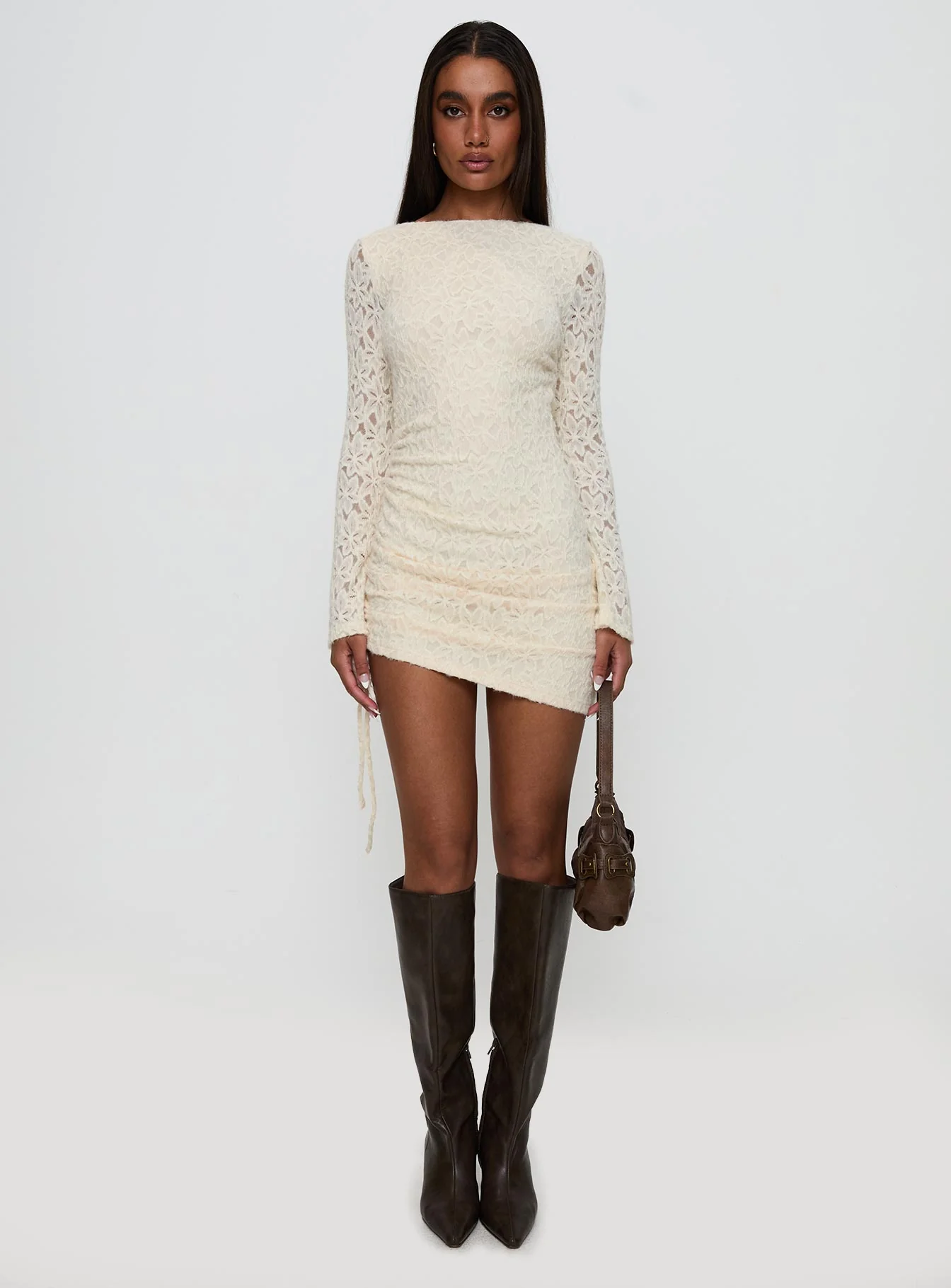 Que Sera Long Sleeve Mini Dress Cream