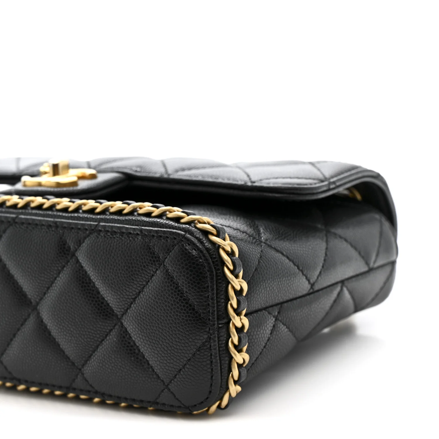 Caviar Quilted Camellia Chain Around Flap Black - Top Club