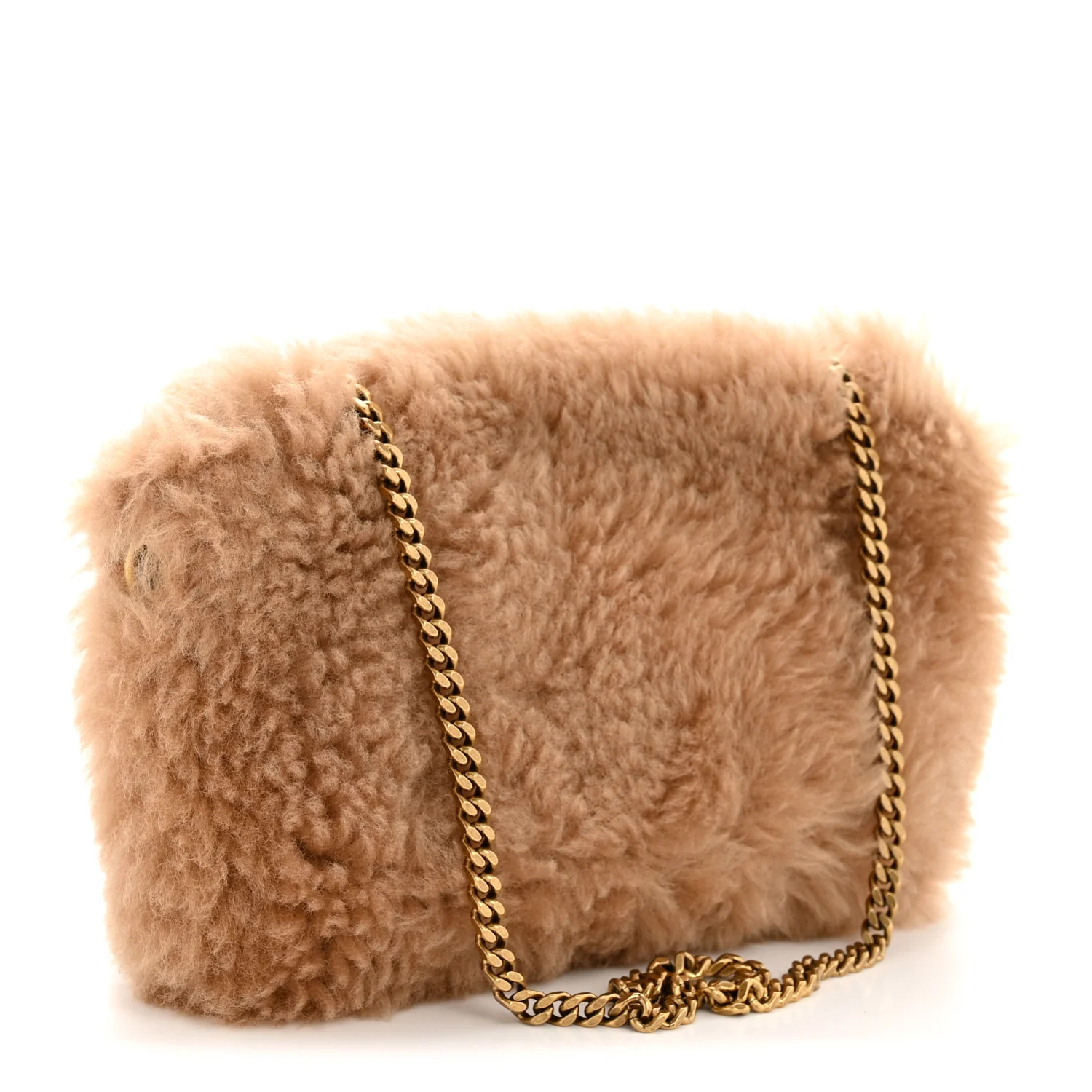 Shearling Calfskin Small Reversible Monogram Kate Satchel Ecru Dark Brown - Top Club
