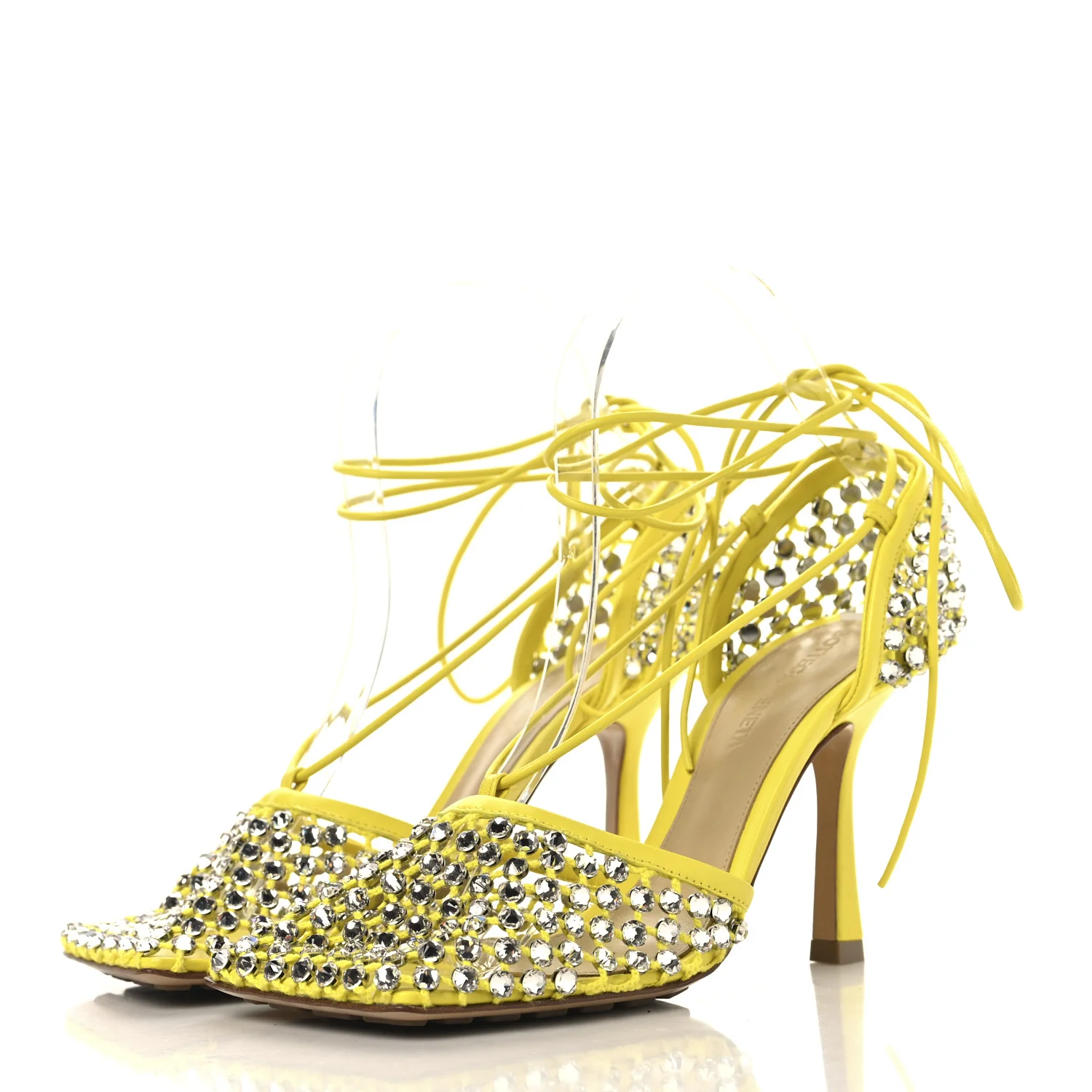 Mesh Nappa Crystal Embellished Sparkle Stretch Ankle Tie Sandals 36 36 Light House - Top Club