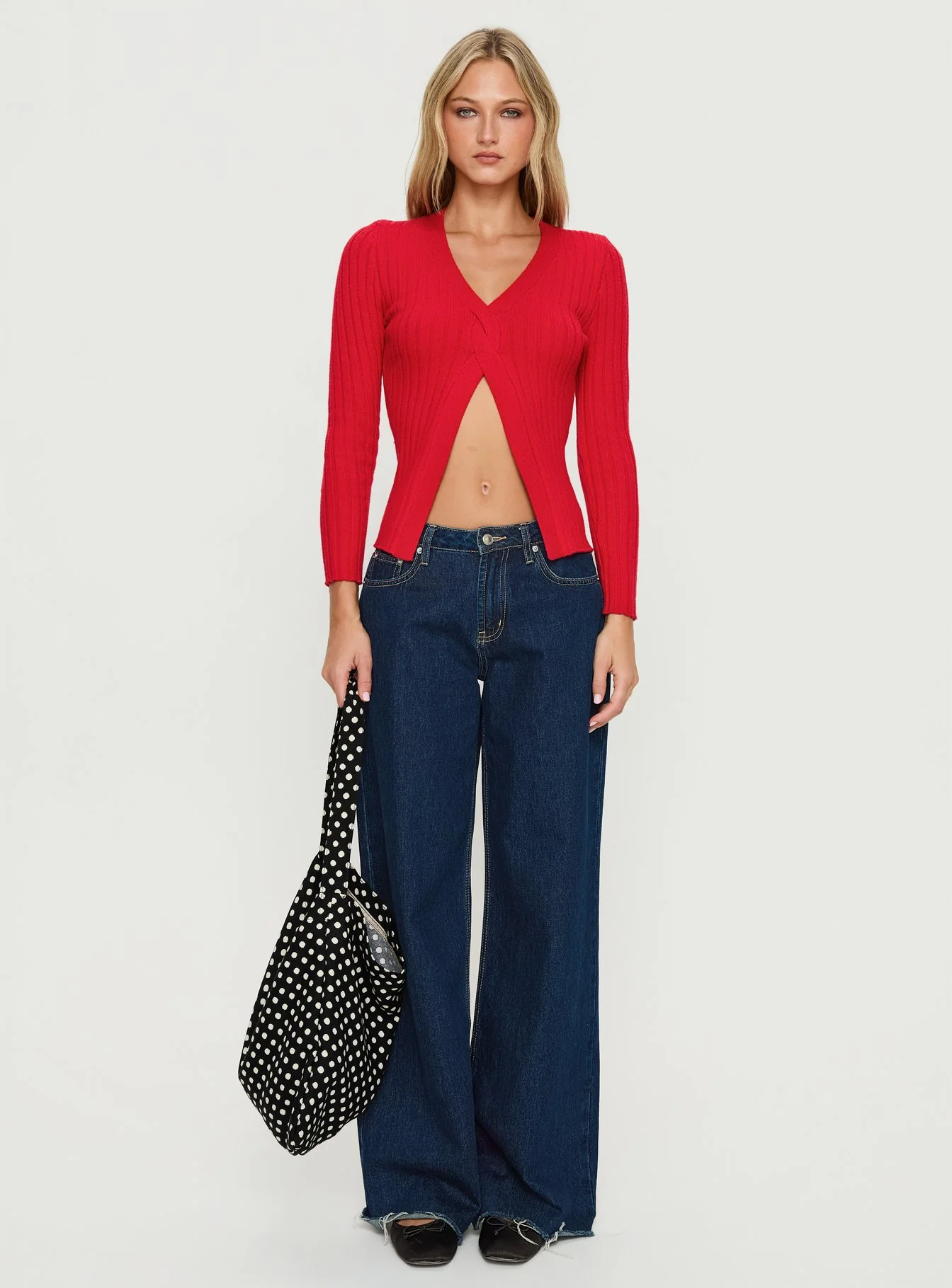 Donya Twist Detail Long Sleeve Top Red