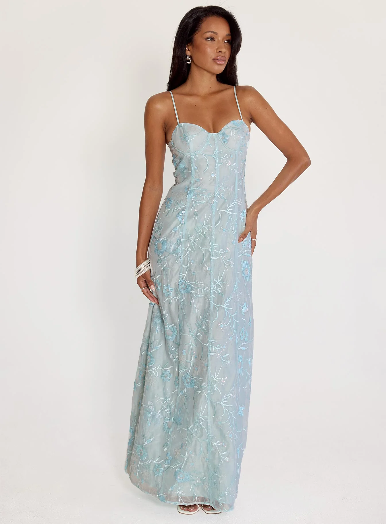 Believe In Love Embroidered Maxi Dress Blue