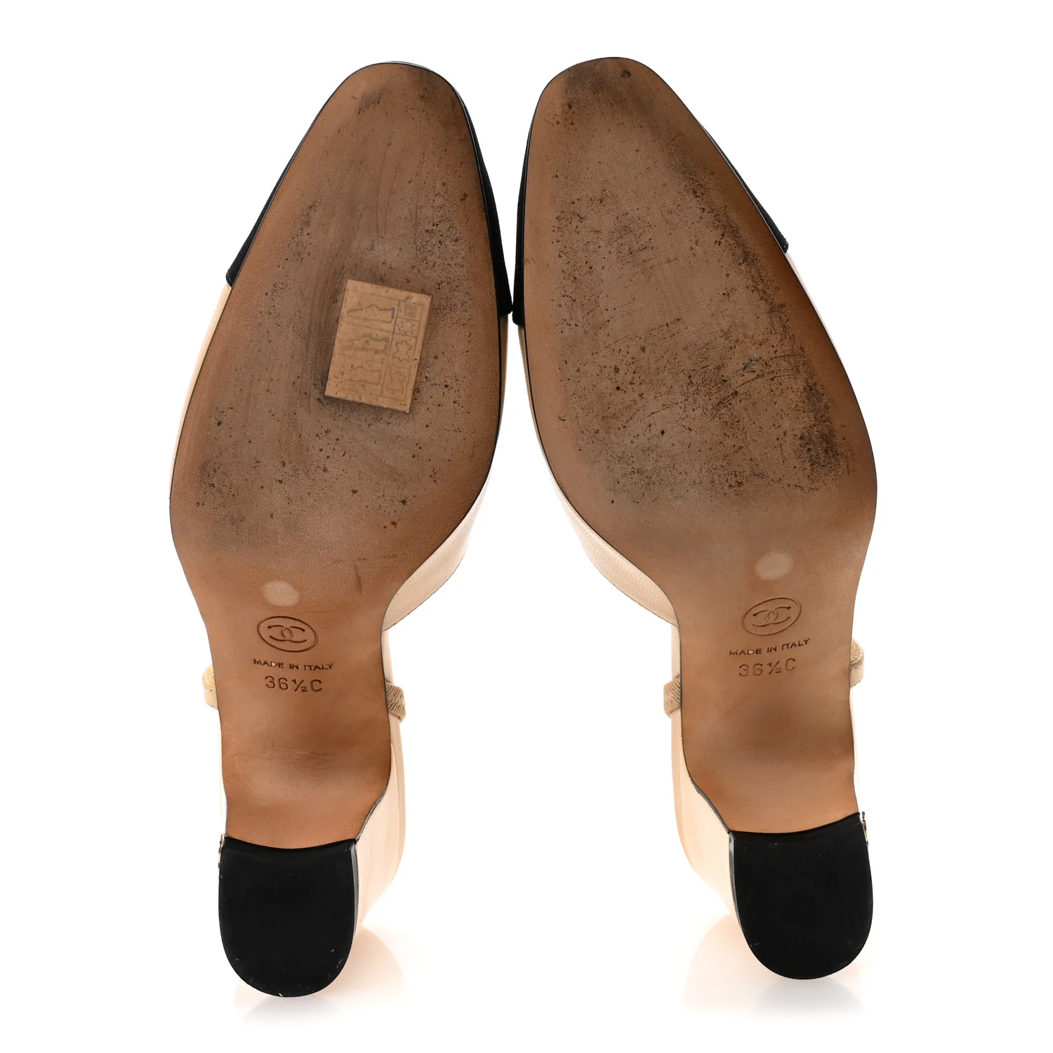 Goatskin Grosgrain Cap Toe CC Slingback Pumps 36.5 Beige Black - Top Club