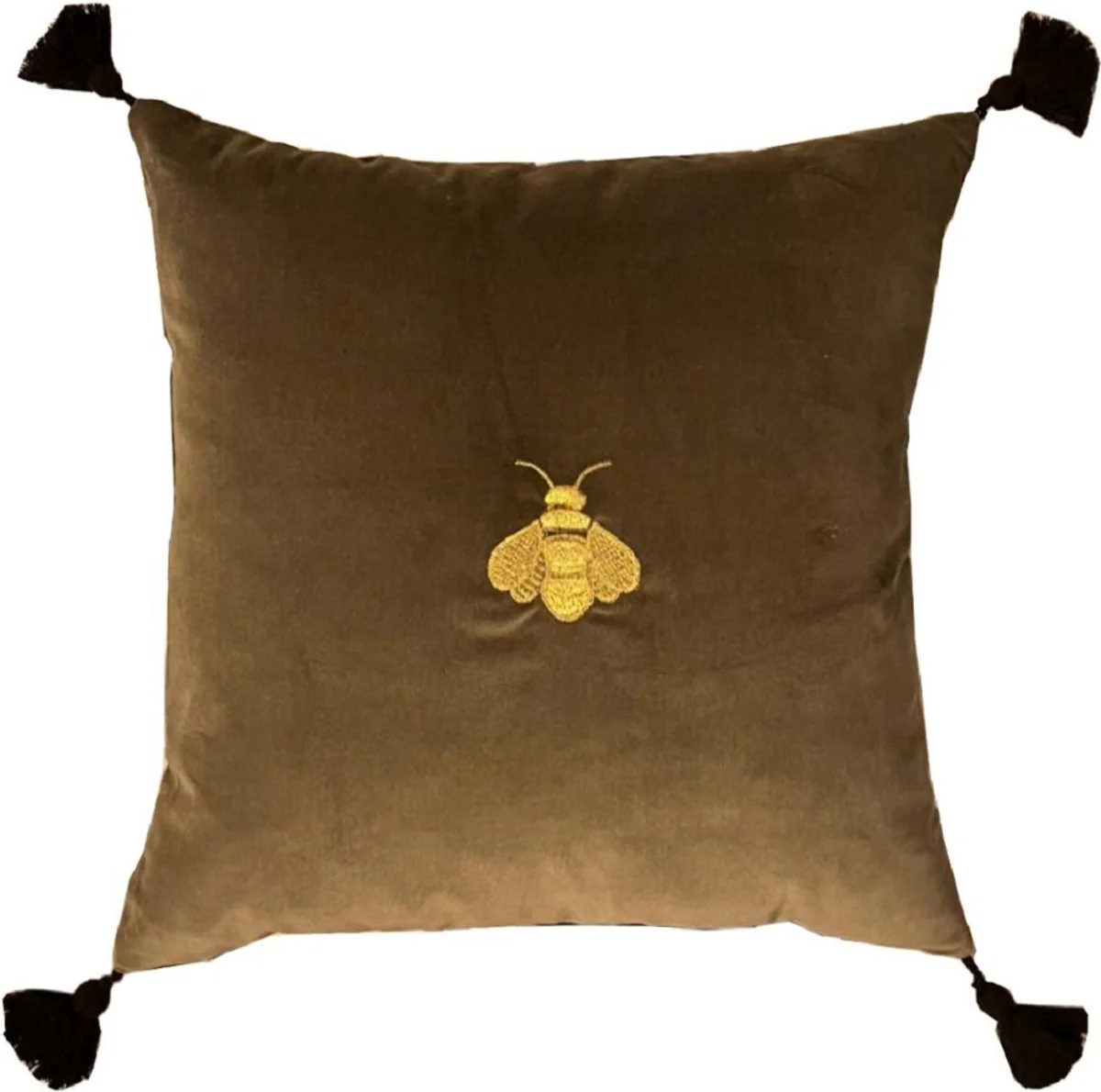 Luxury decorative cushion with tassels bee olive / gold 45 x 45 cm