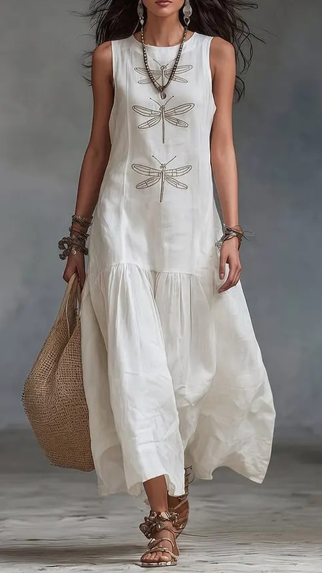 Women's Cotton-Blend Dragonfly Print Sleeveless Maxi Dress - Nordfashionstorm - Women's Clothing, Fashion for You - Nordfashionstorm.com