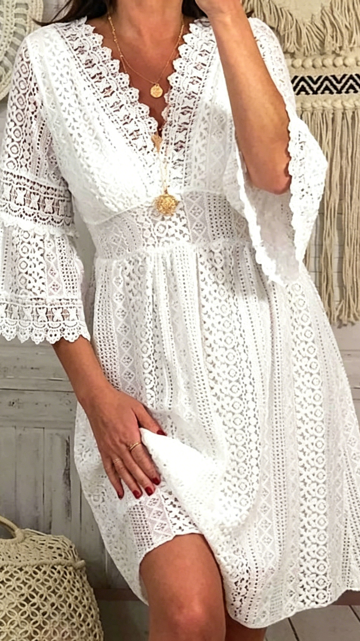 Women's V-Neck Cutout Lace Flared-Sleeve Dress - Nordfashionstorm - Women's Clothing, Fashion for You - Nordfashionstorm.com