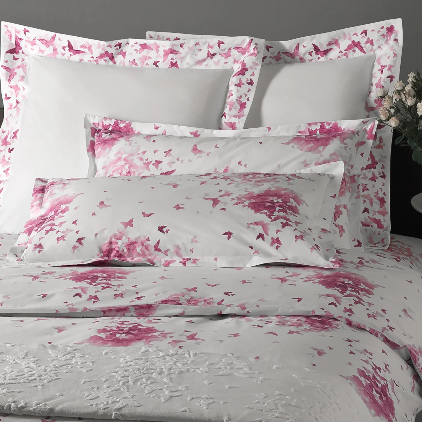 Completo Copripiumino In Percalle Rose-E-Farfalle Singolo