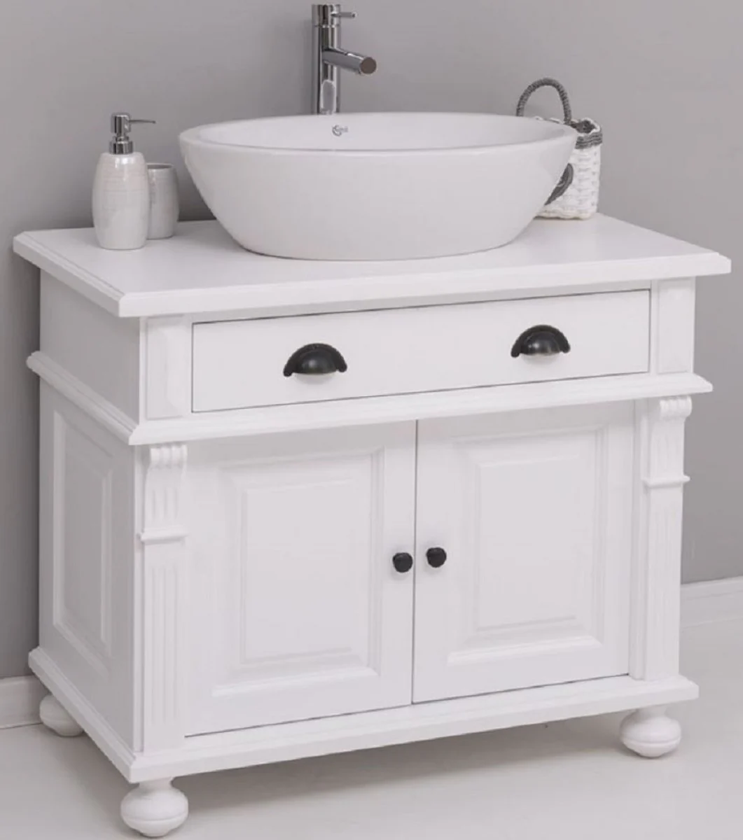 Country House Style Bathroom Set White - 1 Sink Cabinet & 1 Oval Ceramic Washbasin - Bathroom Furniture in Country House Style - Country House Style Furniture - Country House Style Bathroom Furnishings
