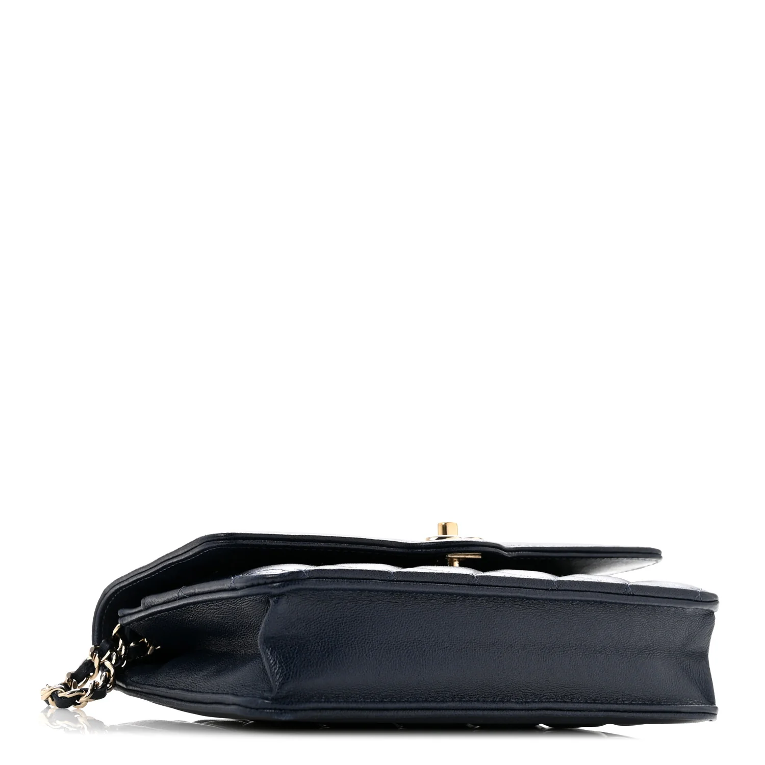 Lambskin Quilted Hold The Line Wallet On Chain WOC Dark Blue - Top Club