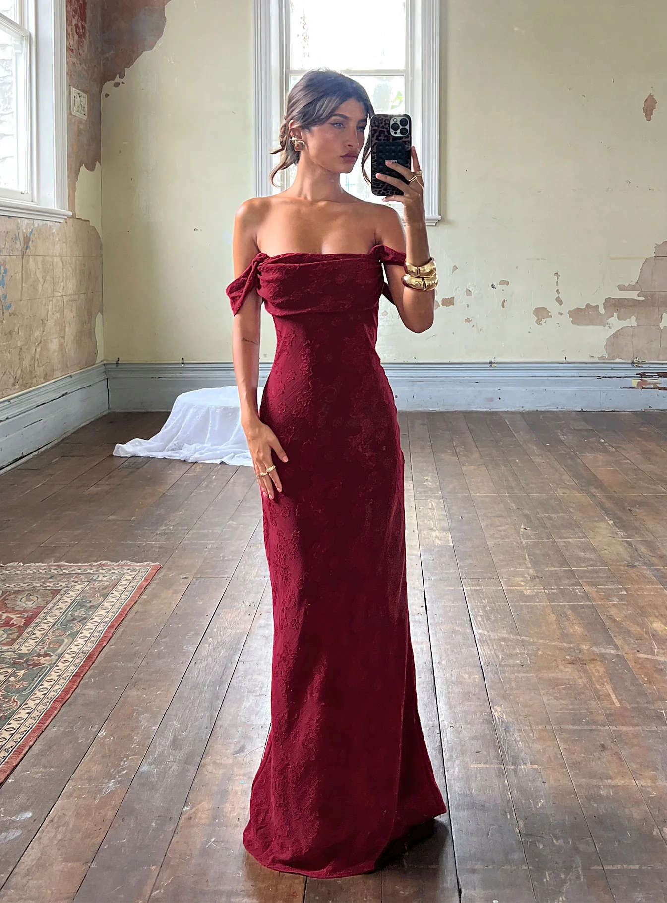 Azura Off The Shoulder Maxi Dress Burgundy