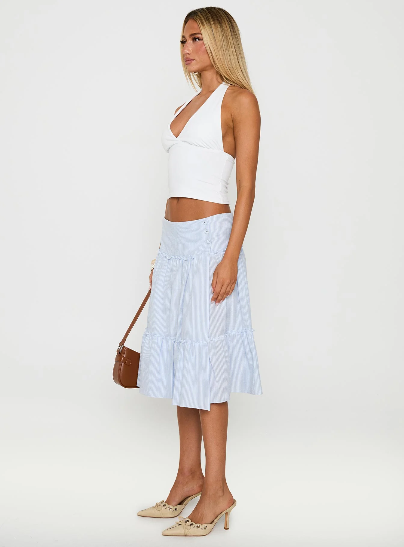 Cascades Low Rise Midi Skirt Blue / White Stripe