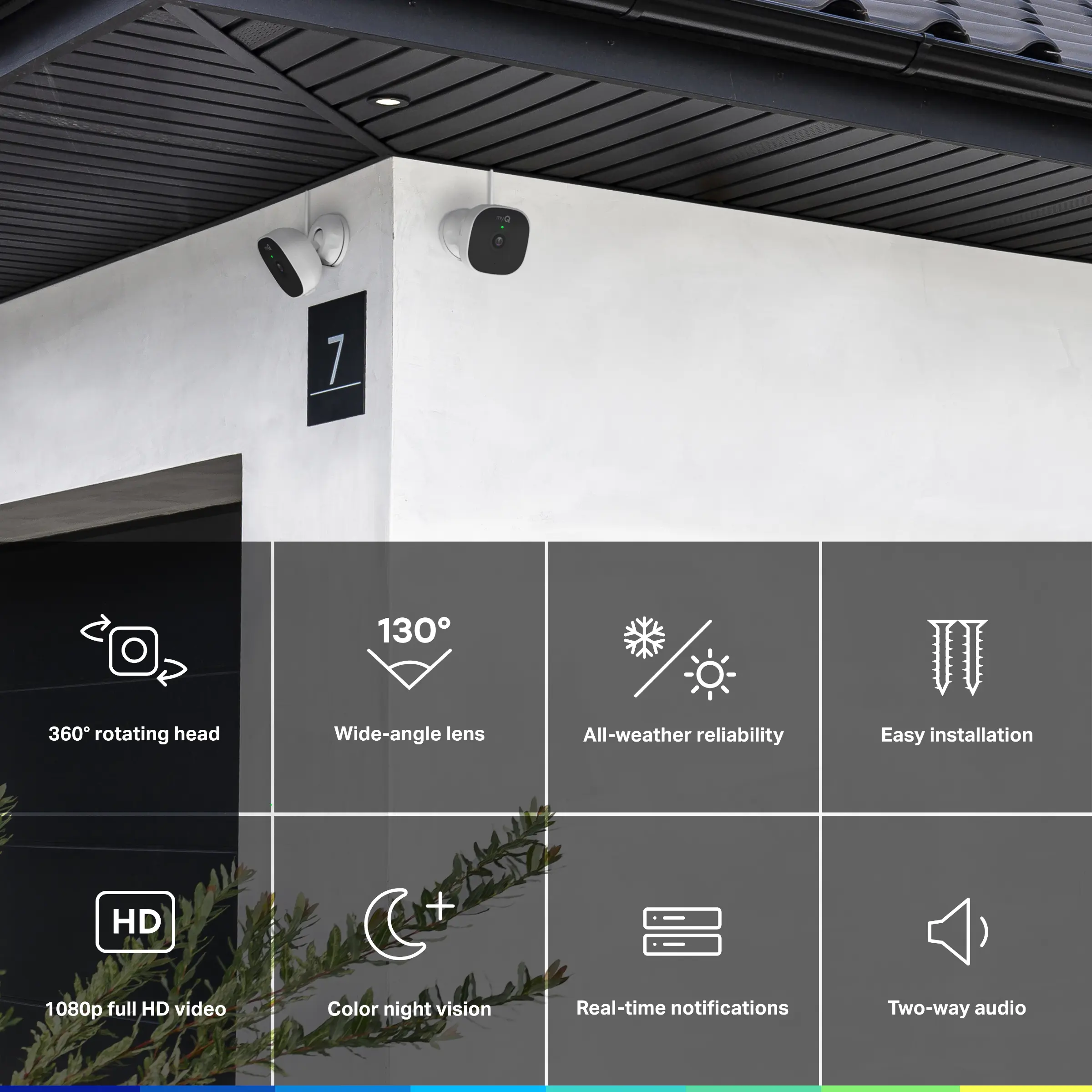 myQ Smart Outdoor Wired Security Camera 2 Pack Bundle – 1080p HD Video, Night Vision, Motion Detection, Wi-Fi, Two-Way Audio, Smartphone Control Lens