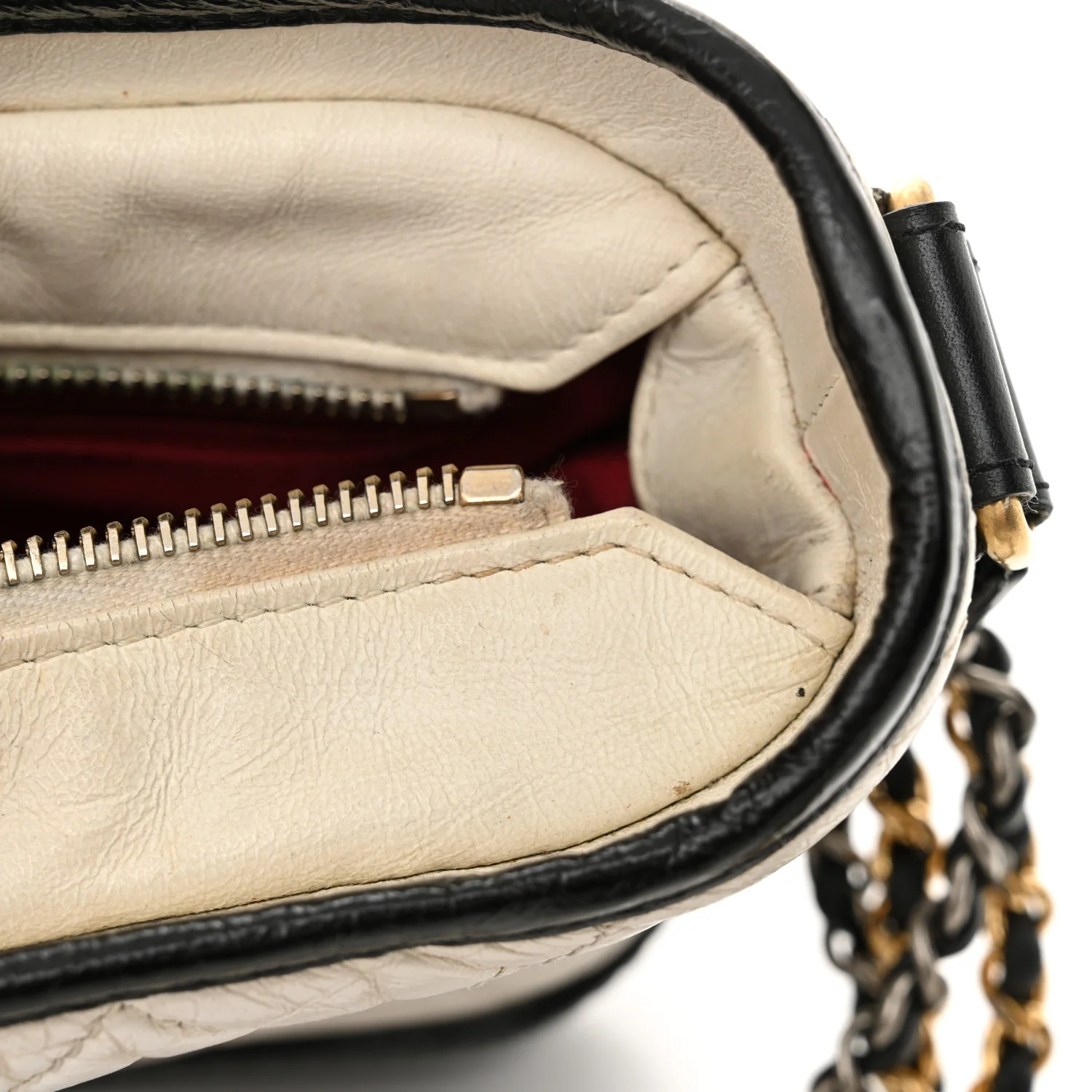 Aged Calfskin Quilted Small Gabrielle Hobo Black White - Top Club