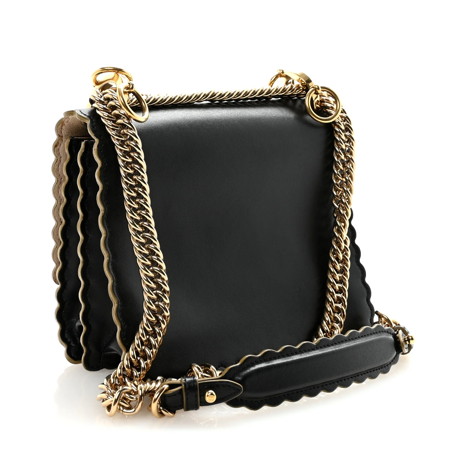 Vitello Liberty Scalloped Studded Small Kan I Shoulder Bag Black - Top Club