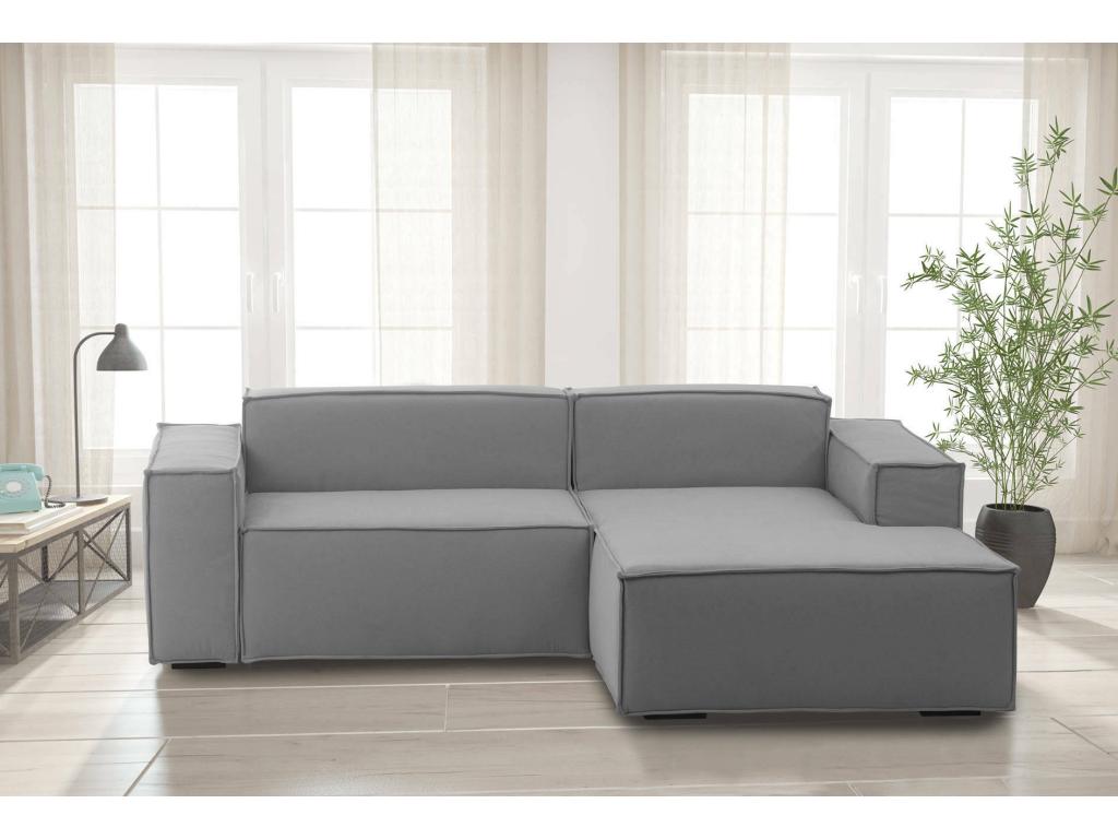 Sofá fijo Dgatta, Gran Sofá modular de 2 plazas con península a la derecha, 100% Made in Italy, Sofá moderno en tela, Cm 240x170h70, Gris