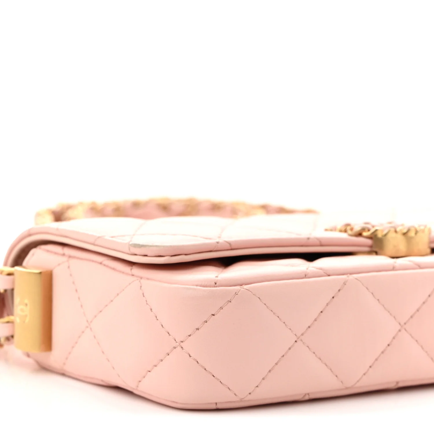 Crumpled Calfskin Quilted Braided CC Mini Flap Light Pink - Top Club