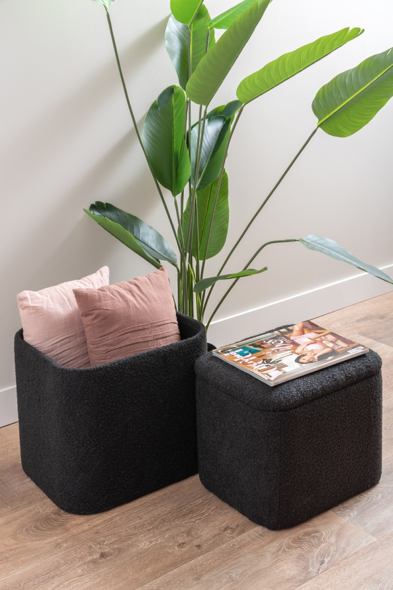 Pouf set Ada storage bouclé ochre yellow, set of 2pcs