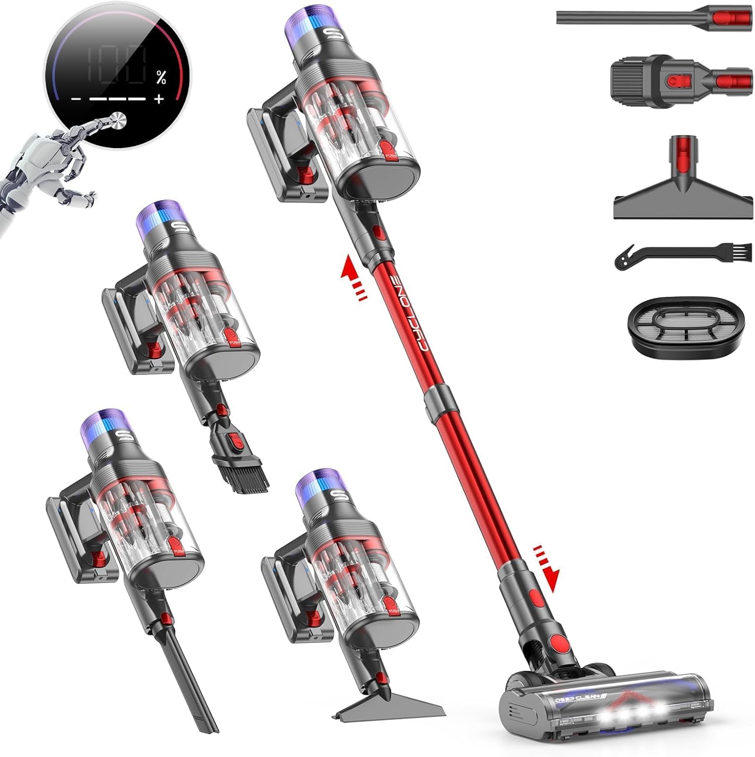 VSTOKY V15 Pro Max Aspirapolvere senza Fili 48KPa/600W, 70 Min Scopa Elettrica Verticale senza Filo Potente con Touchscreen Intelligente, Anti-Avvolgimento per Pavimenti, Tappeti e Peli Animali