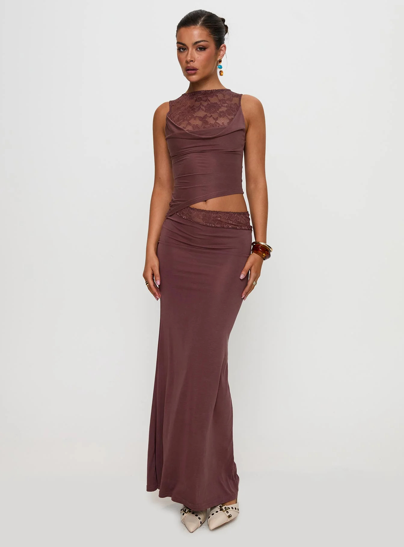 Vesperine Lace Maxi Dress Cocoa Brown