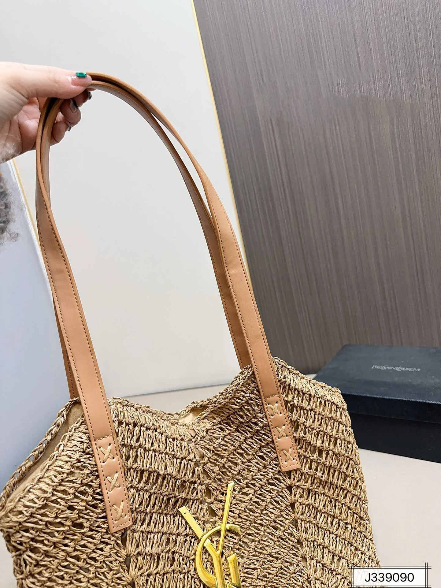 YSL SAINT LAURENT Vacation Casual Raffia Woven Tote Bag 35x32cm - Top Club