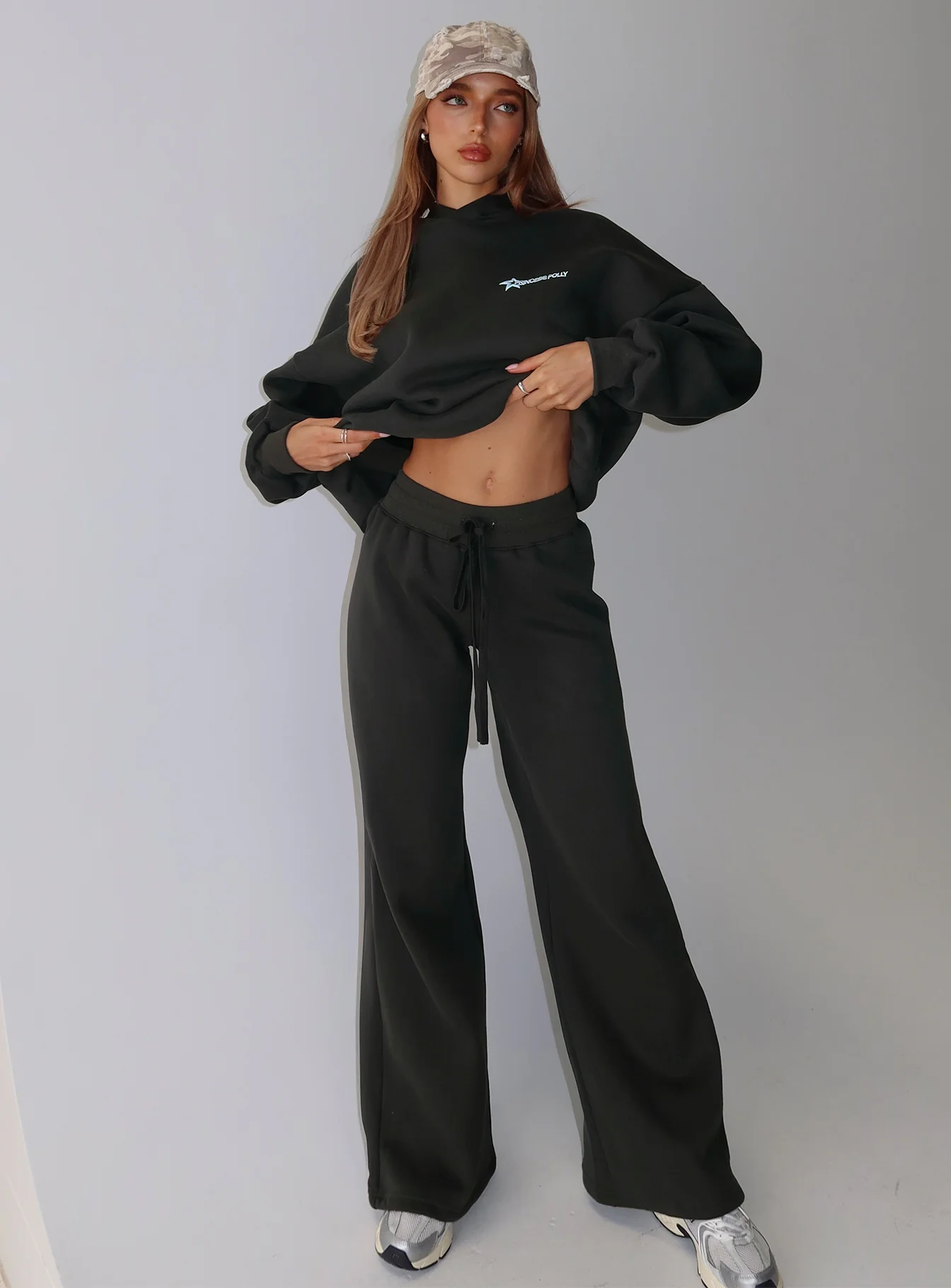 Princess Polly Stargirl Wide Leg Sweat Pants Charcoal