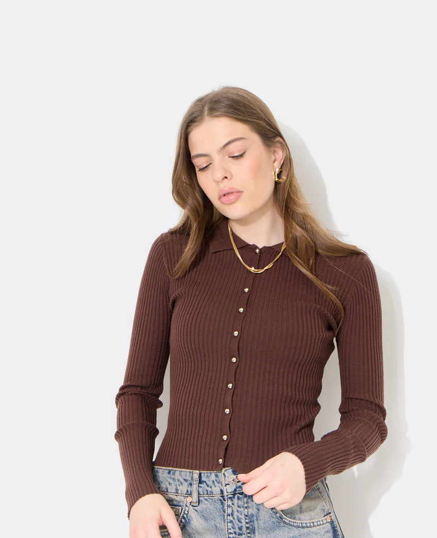 Pimkie Gilet fin en maille côtelée avec boutons dorés