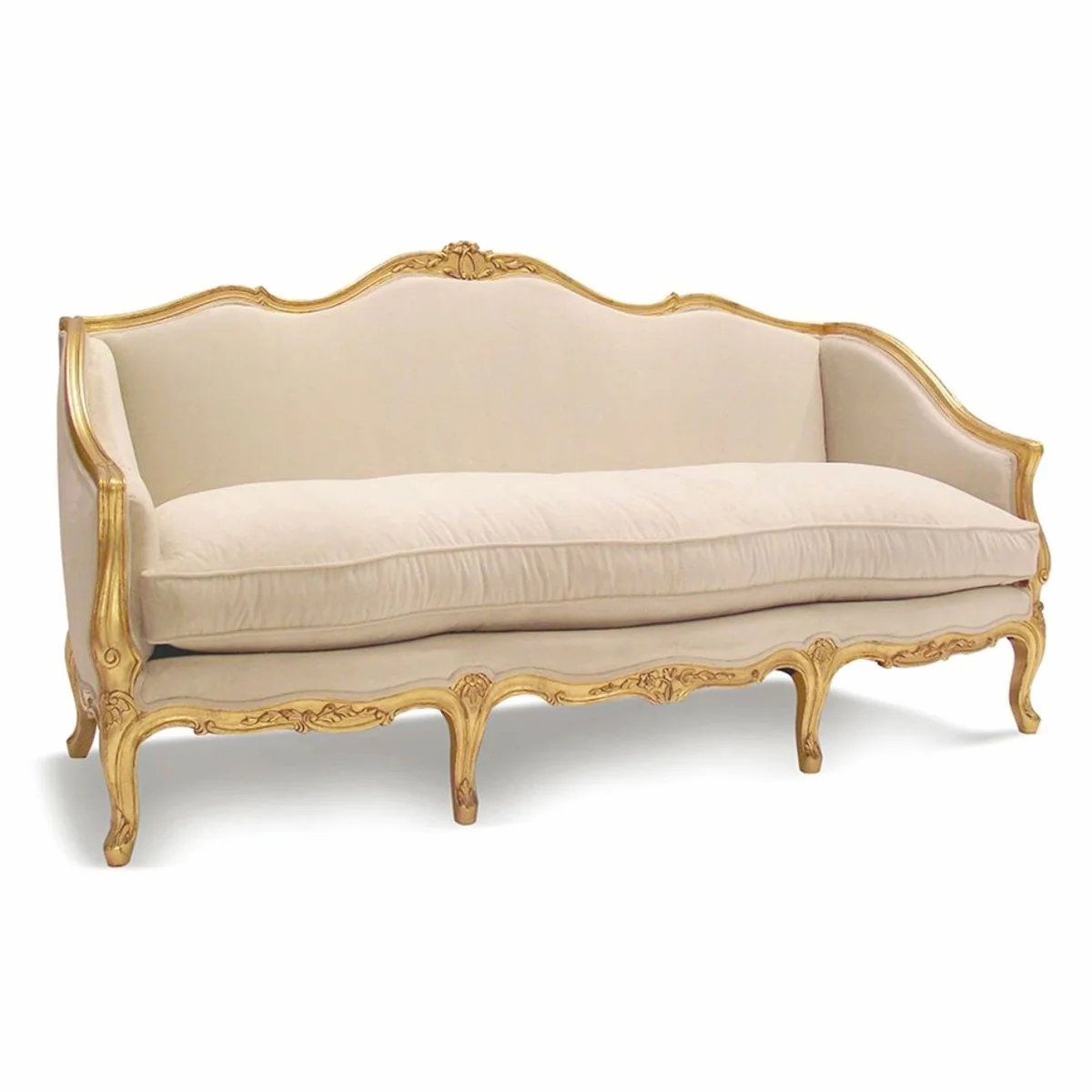 Luxury Baroque Hotel & Living Room Sofa Beige / Gold 195 cm - Made in Italy