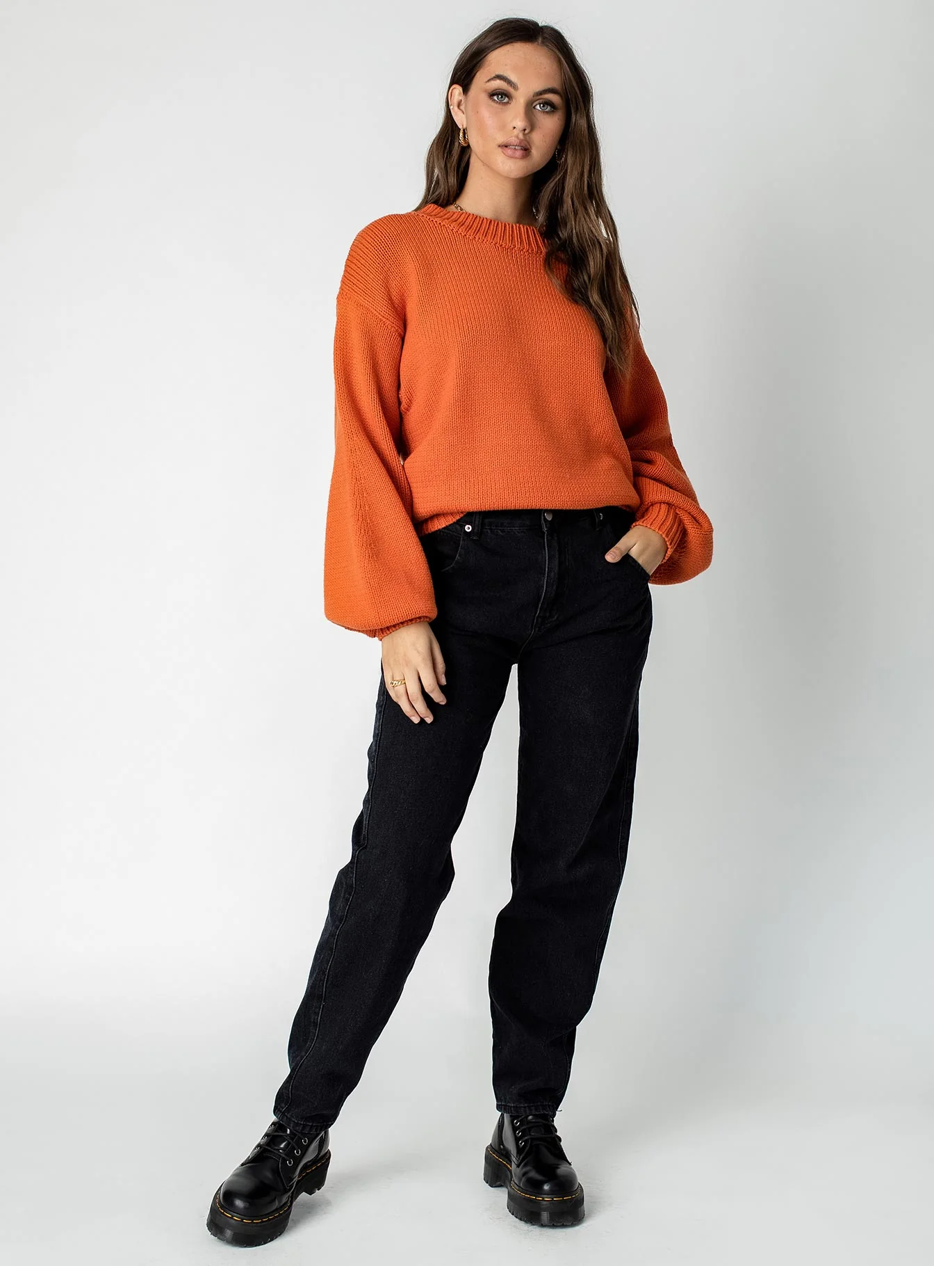 Harmony Balloon Sleeve Knit Sweater Orange