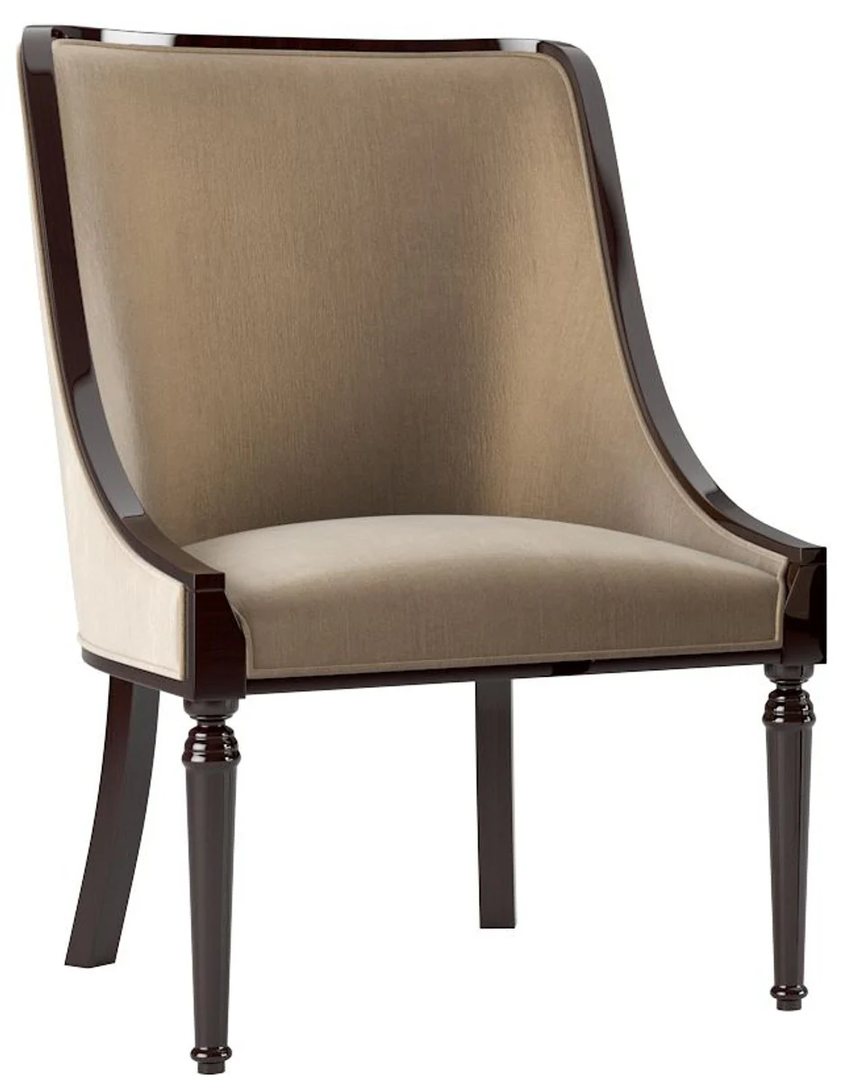 Luxury Baroque Dining Room Chair Set Beige / Dark Brown High Gloss 50 x 50 x H. 92 cm - Elegant Kitchen Chairs Set of 6 - Baroque Dining Room Furniture