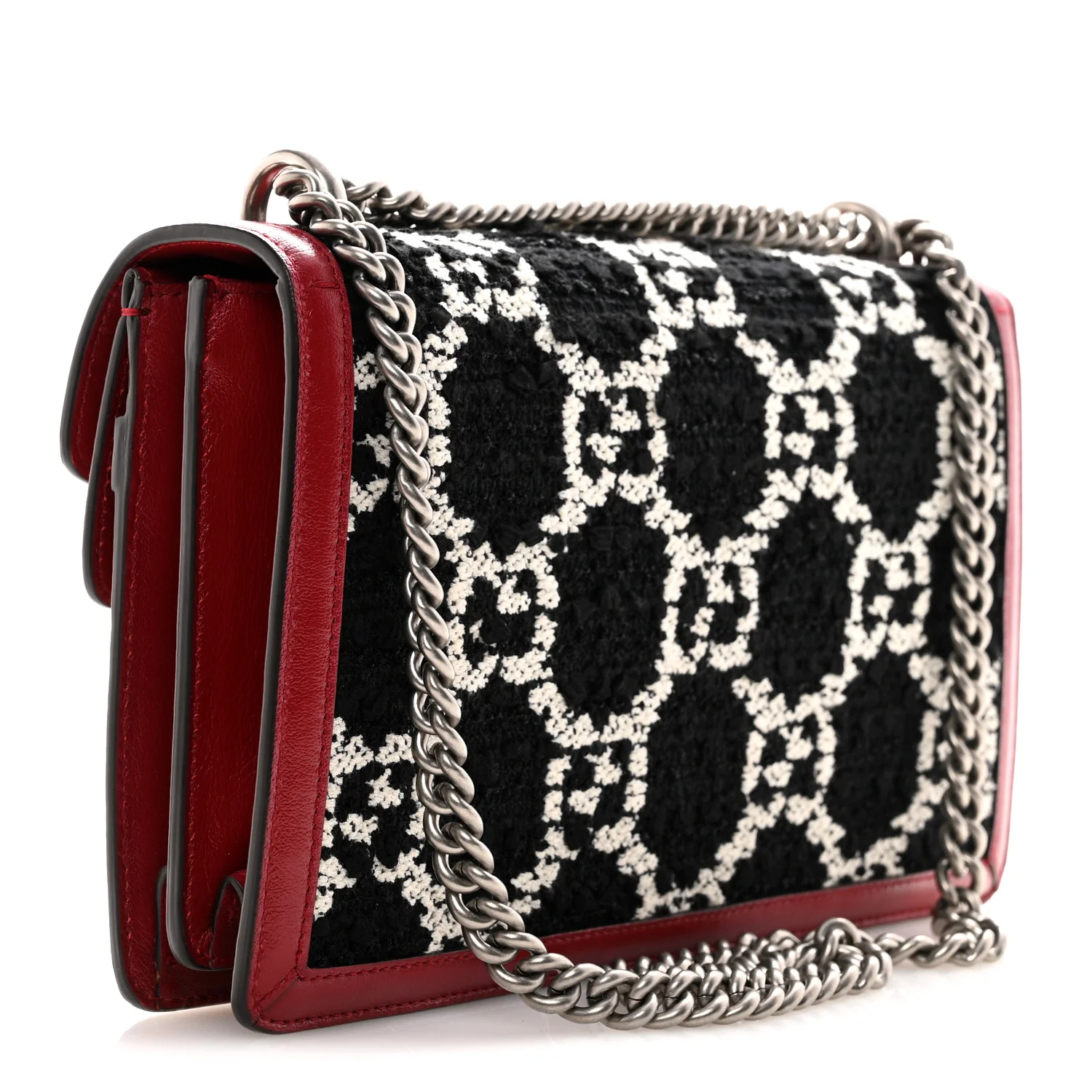 Tweed GG Monogram Small Dionysus Shoulder Bag Black White Romantic Cherry - Top Club