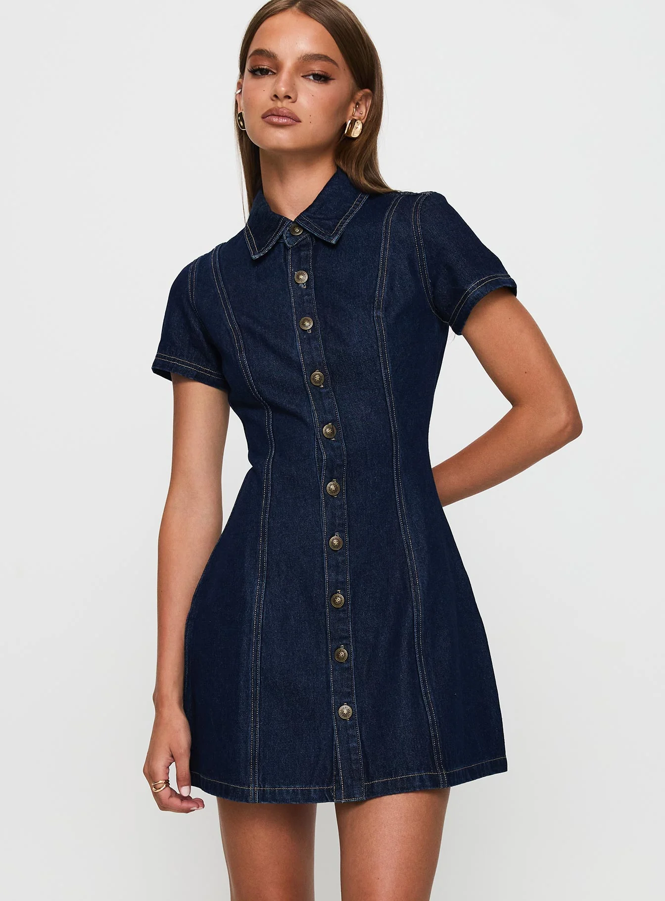Perception Denim Mini Dress Mid Wash