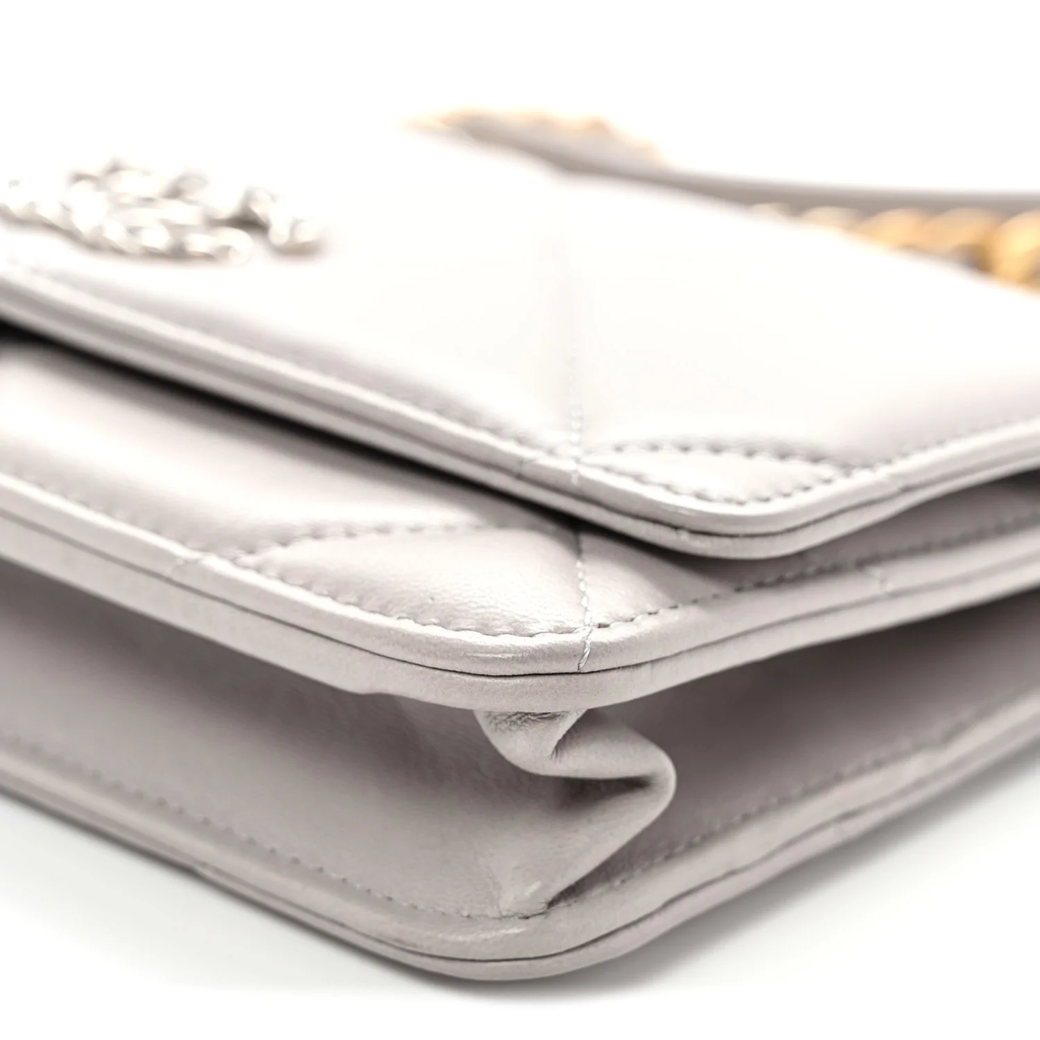 Lambskin Quilted Chanel 19 Wallet On Chain WOC Grey - Top Club