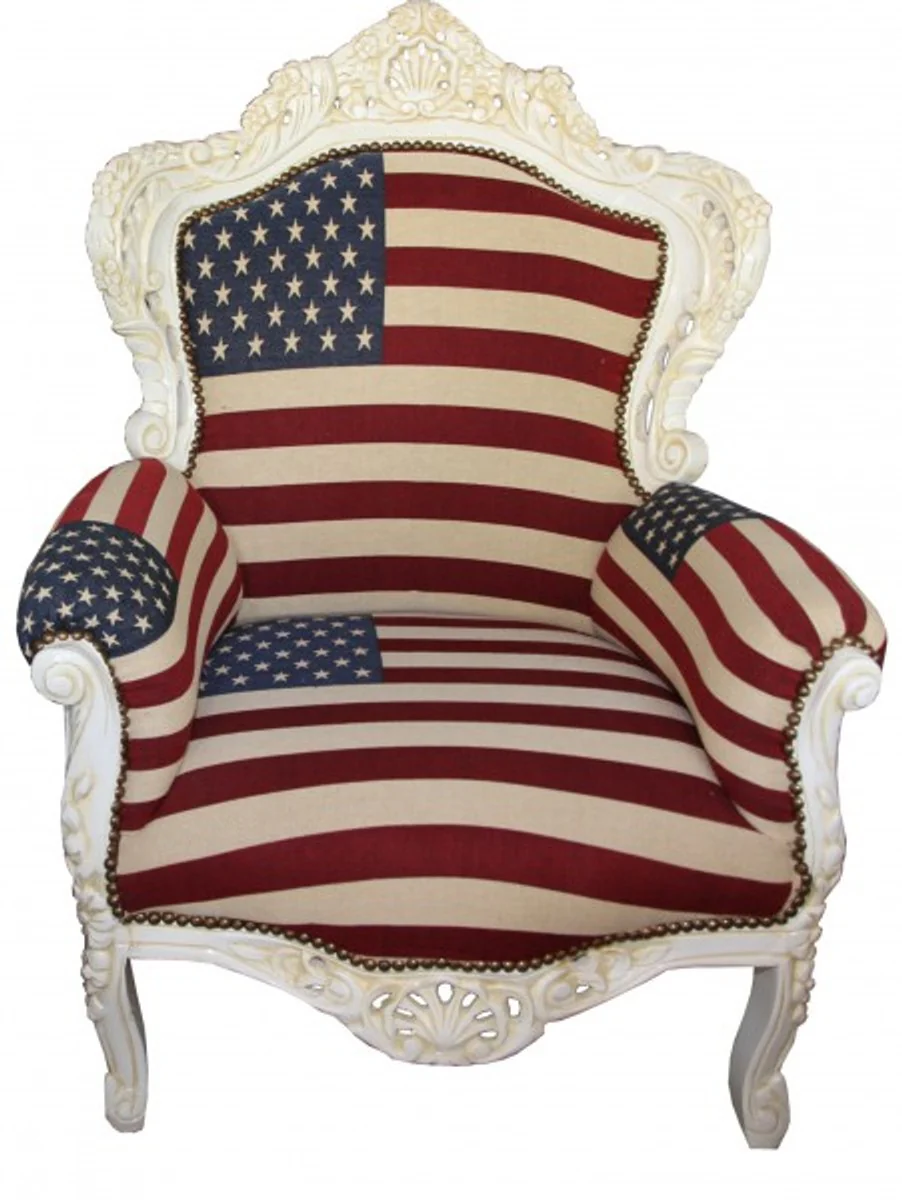 Baroque Armchair King USA Design/ Cream Furniture Antique Style- USA Flag