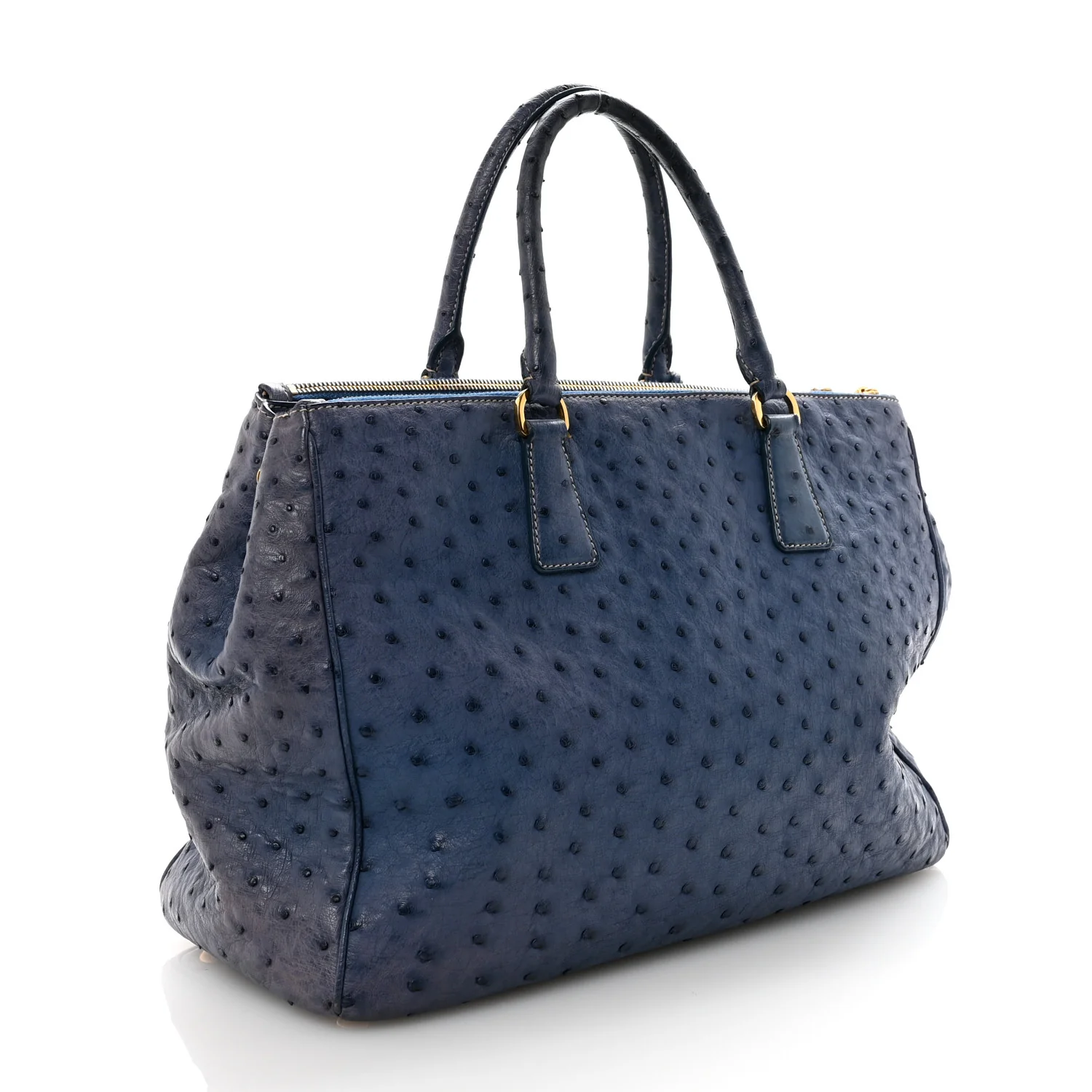 Ostrich Medium Galleria Double Zip Tote Cobalto - Top Club