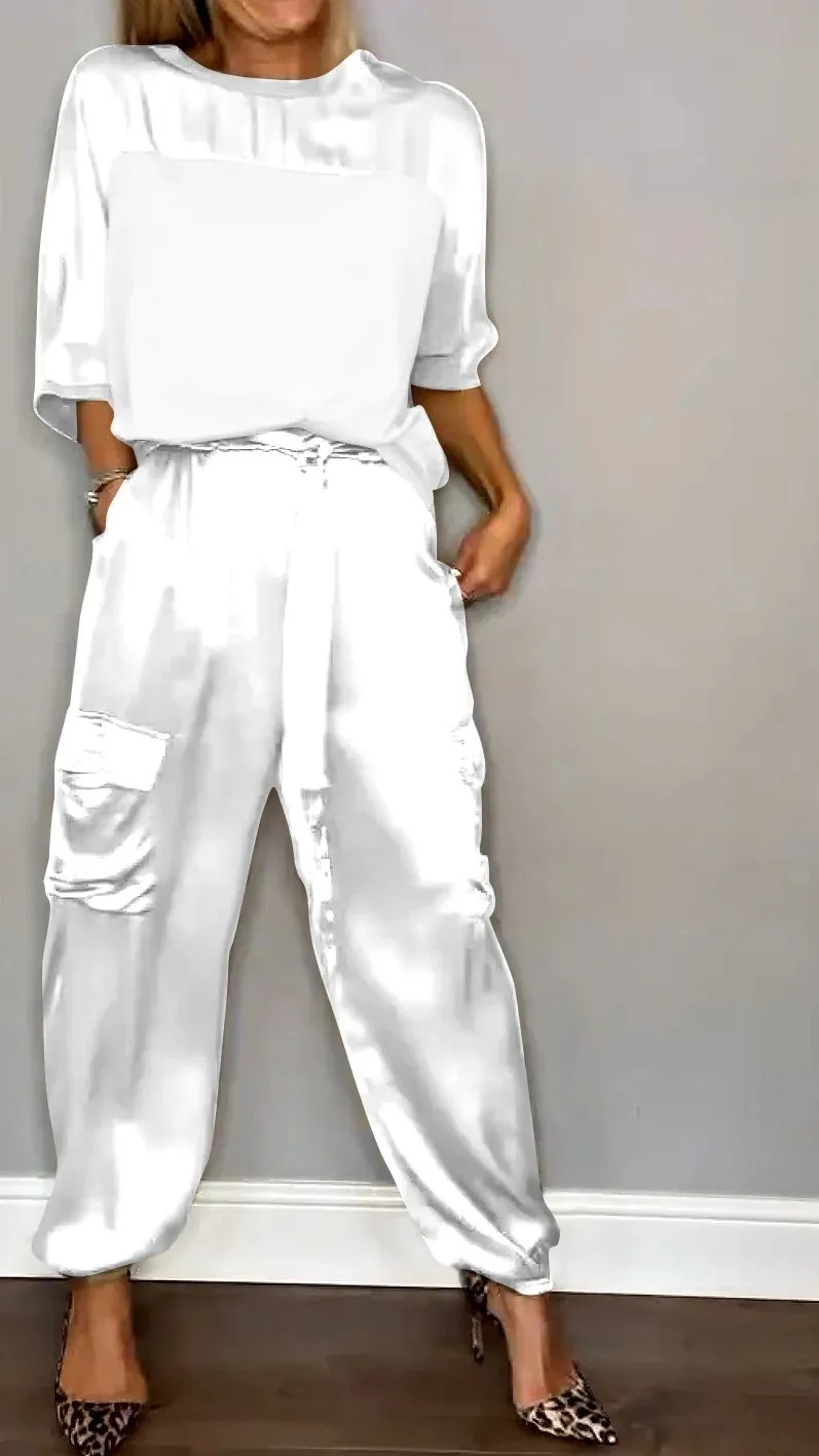 Women's Silky Loose-Fit Top and Pants Two-Piece Set - Nordfashionstorm - Women's Clothing, Fashion for You - Nordfashionstorm.com