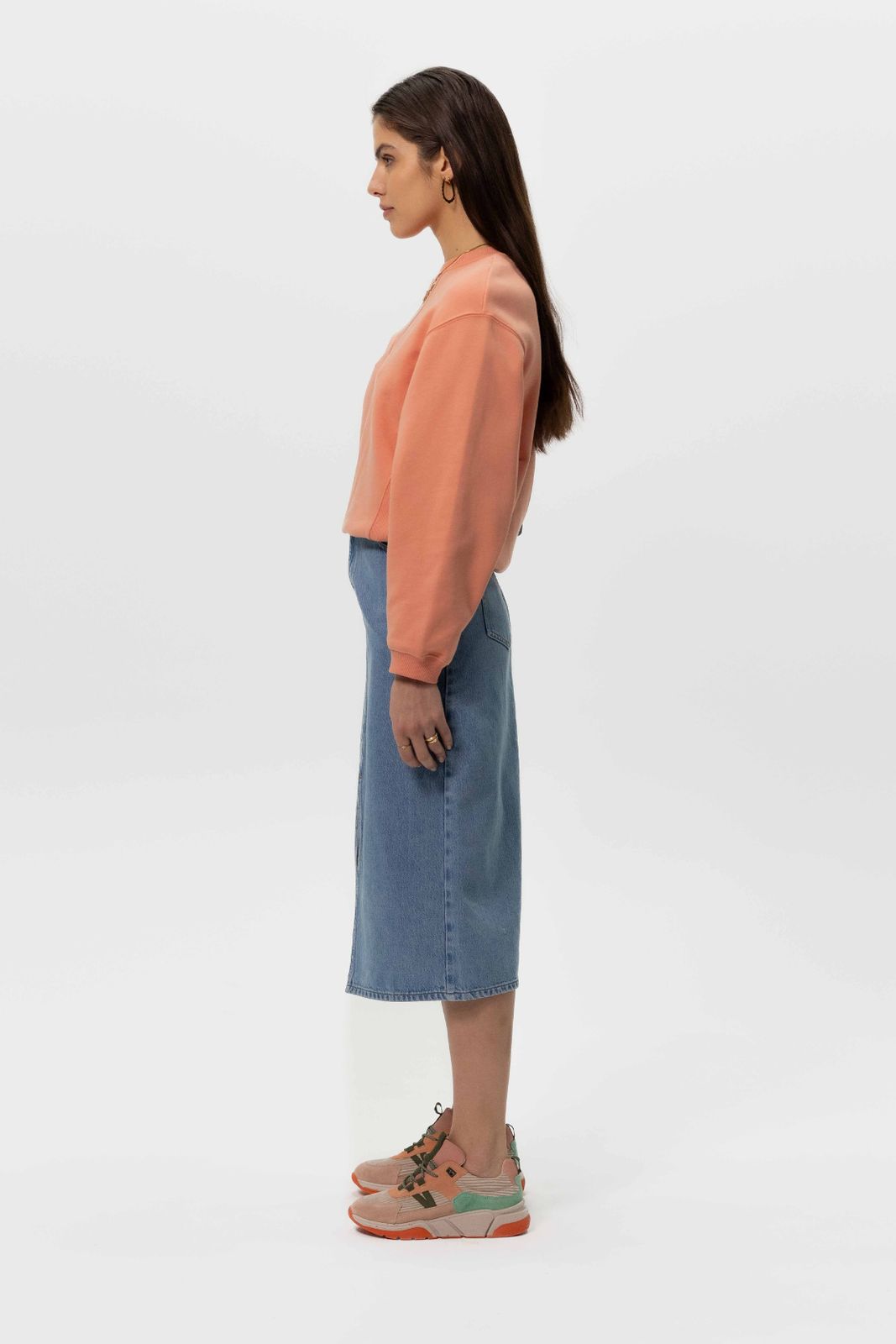 Midi denim rok met split