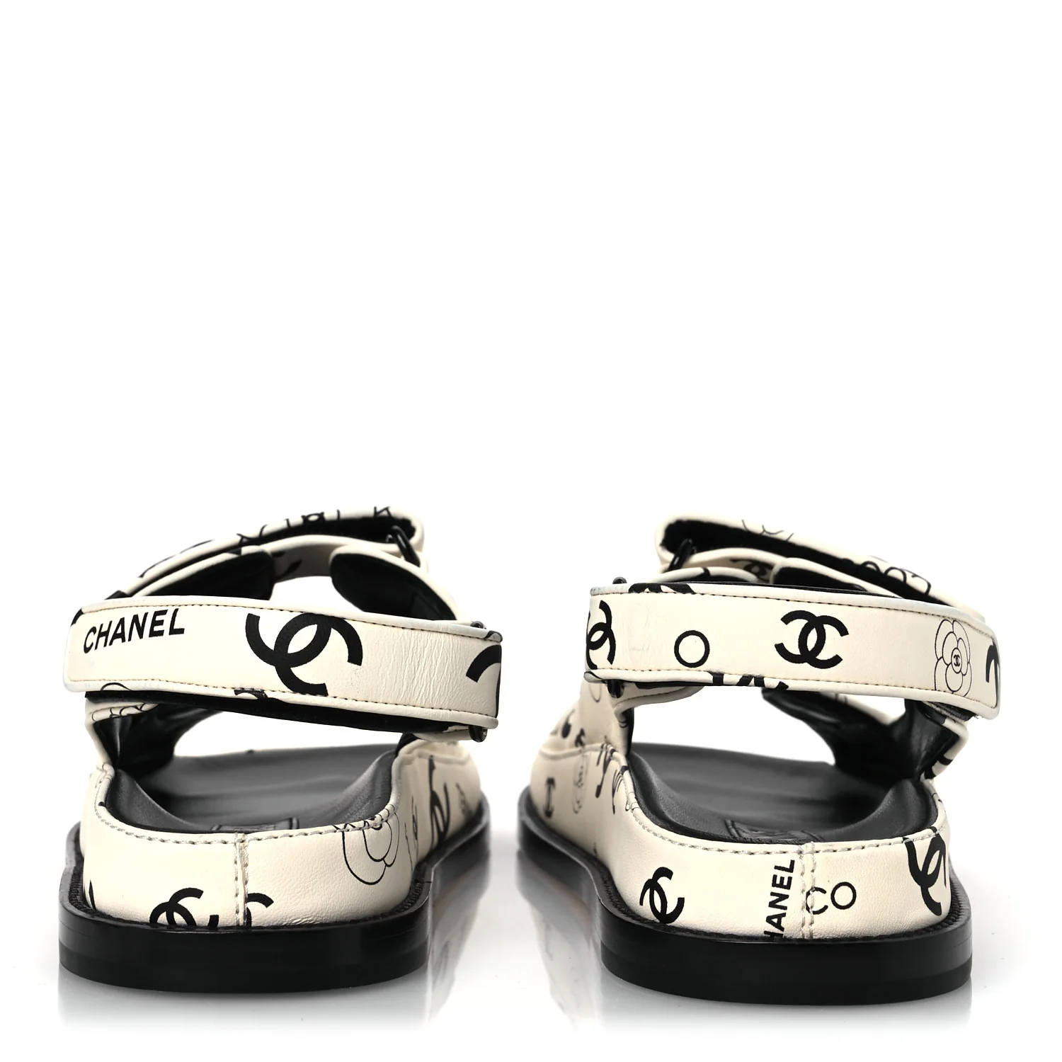 Lambskin Printed CC Velcro Dad Sandals 37.5 White Black - Top Club