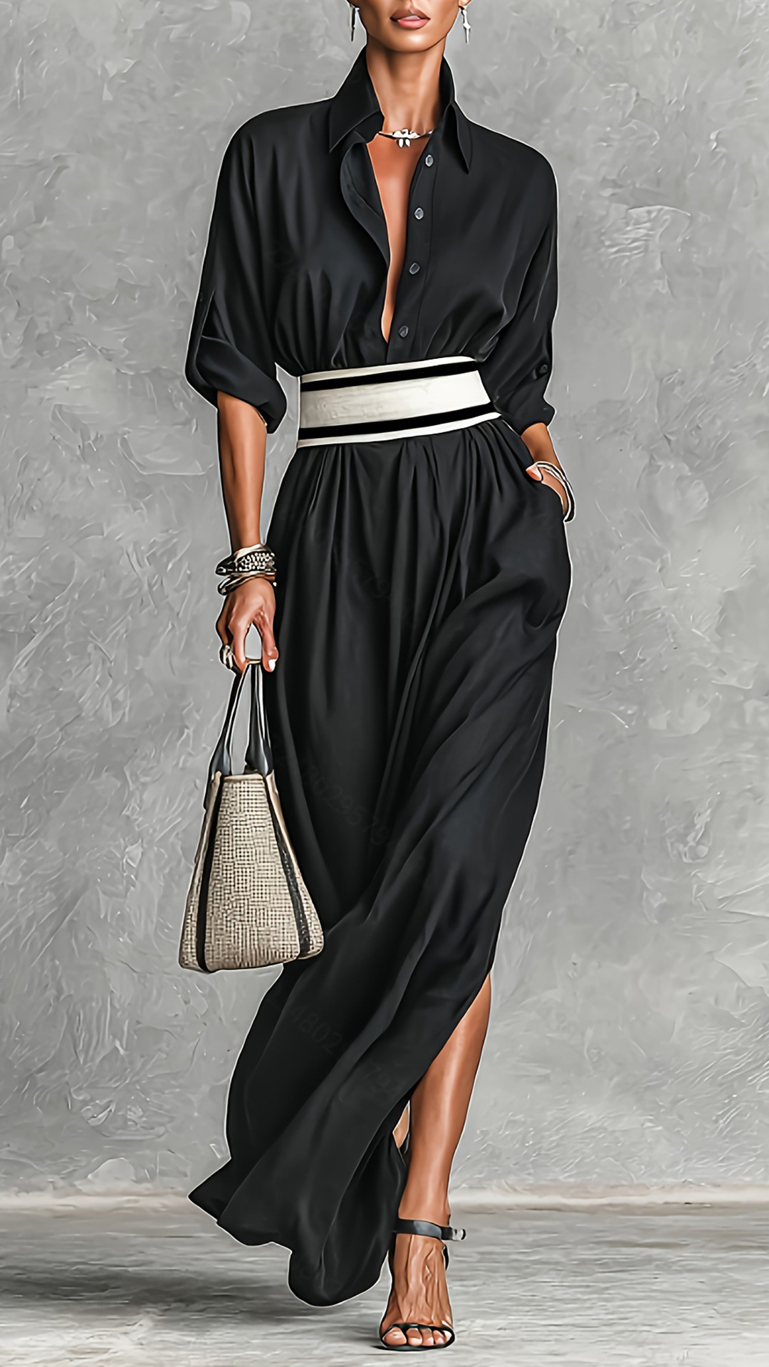 Women's Cotton‑blend Black Lapel Shirt‑style Slit Loose Maxi Dress - Nordfashionstorm - Women's Clothing, Fashion for You - Nordfashionstorm.com