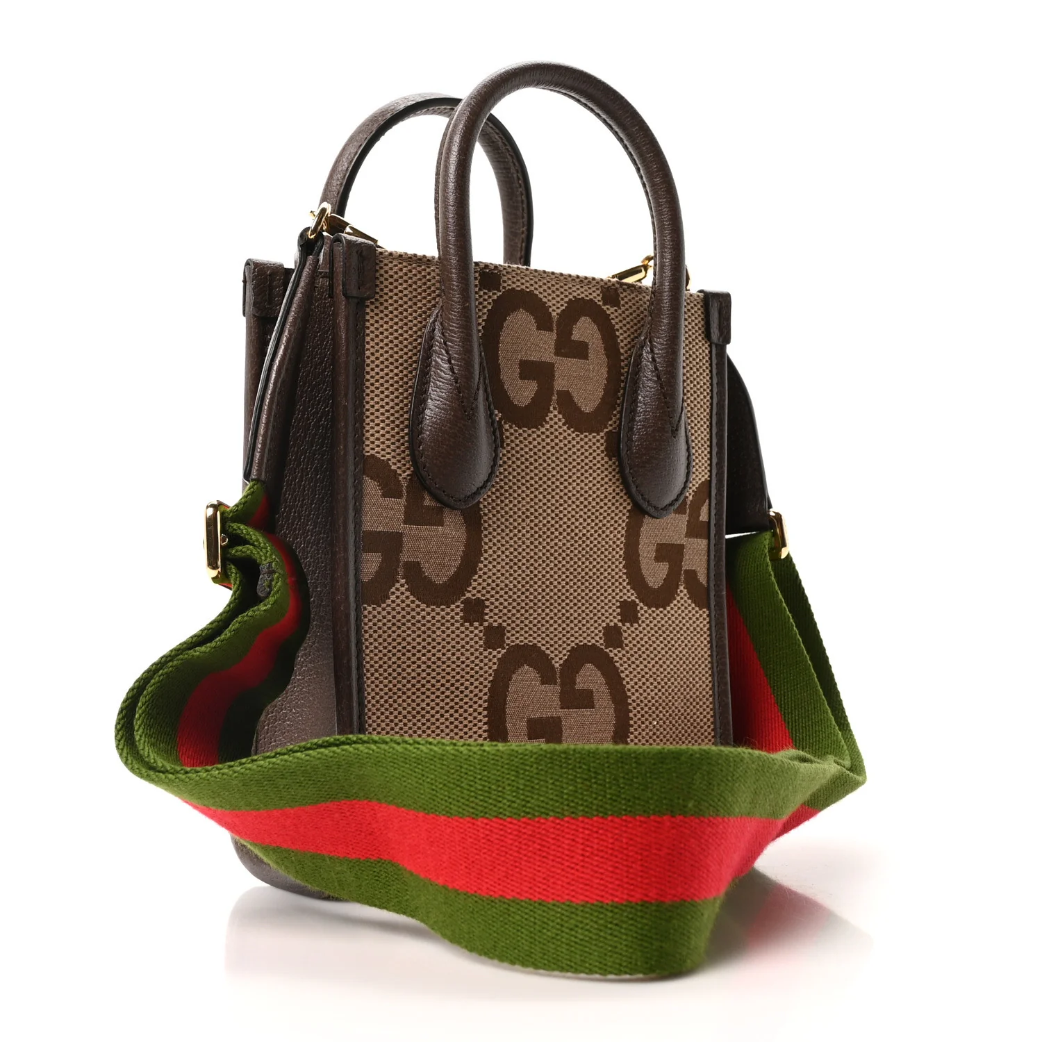 Monogram Jumbo GG Textured Dollar Calfskin Web Mini Vertical Tote Camel Ebony New Acero - Top Club