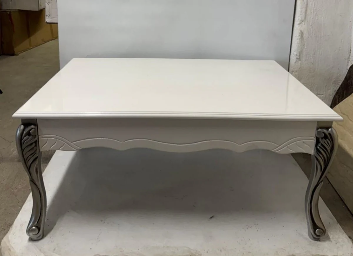 Luxury Baroque coffee table white / silver 105 cm - Baroque furniture