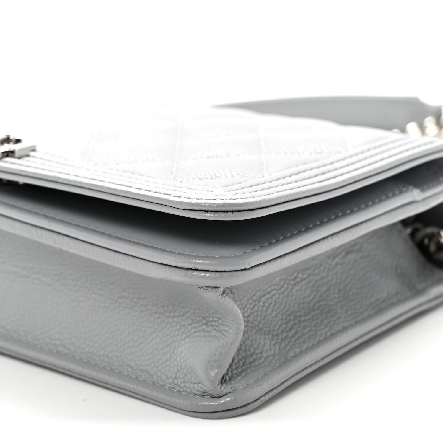 Caviar Quilted Boy Wallet On Chain WOC Grey - Top Club